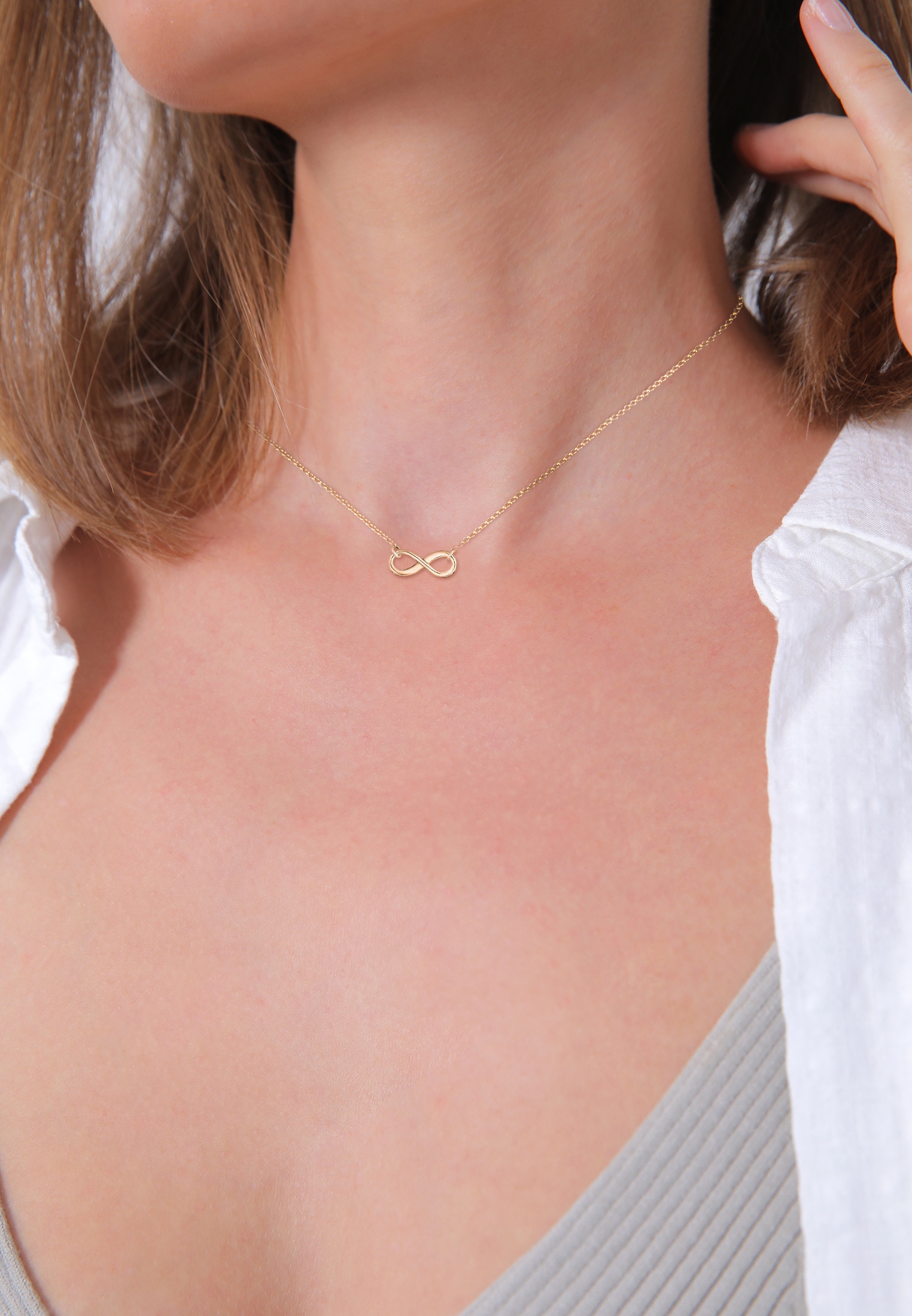 Elli Premium Kette mit Anhänger »Infinity Unendlichkeit Symbol 375 Gelbgold«