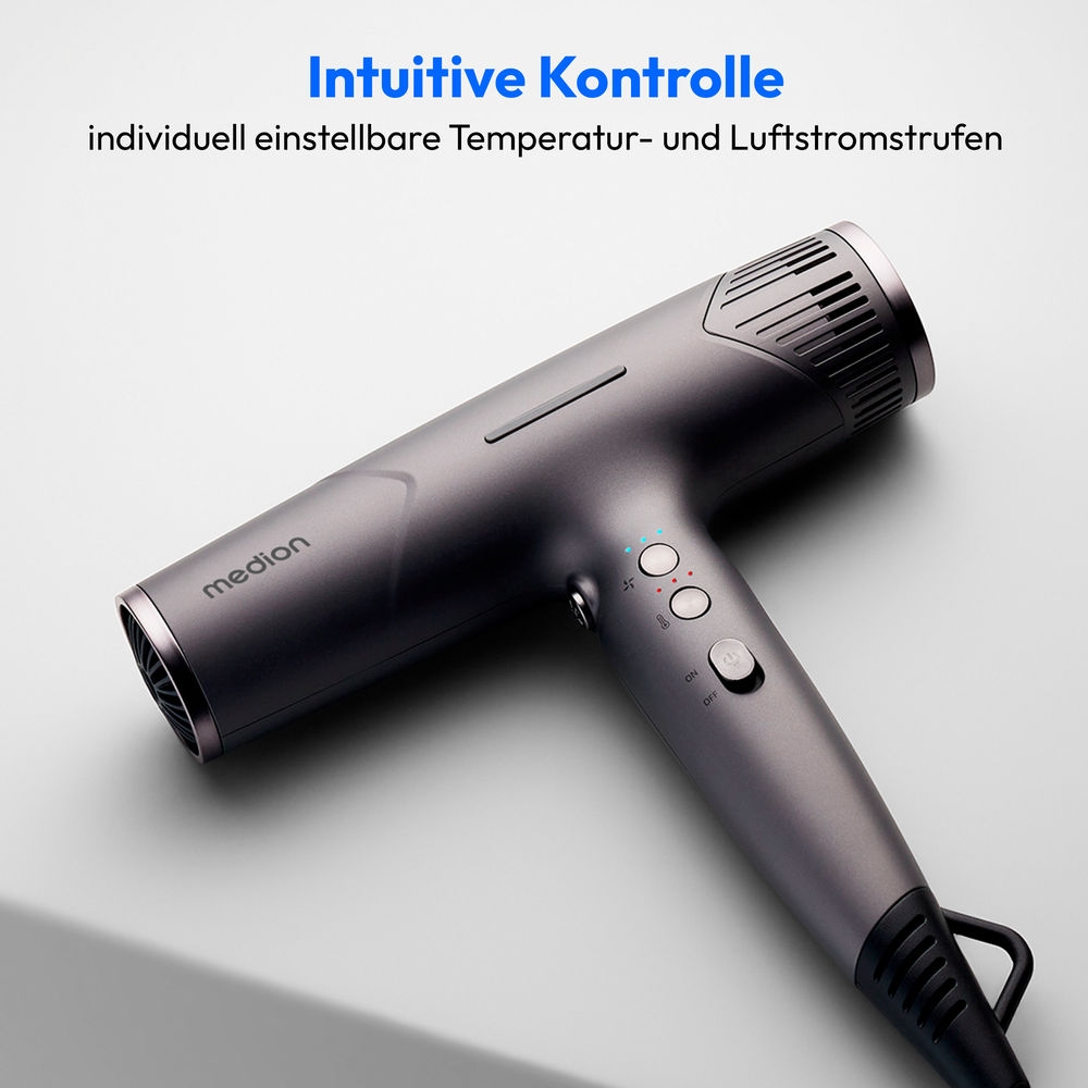 Medion® Ionic-Haartrockner »HD2 (MD19984)«, 1500 W, 3 Aufsätze, Selbstreinigungsfunktion, je 3 Temperatur- und Luftstromstufen