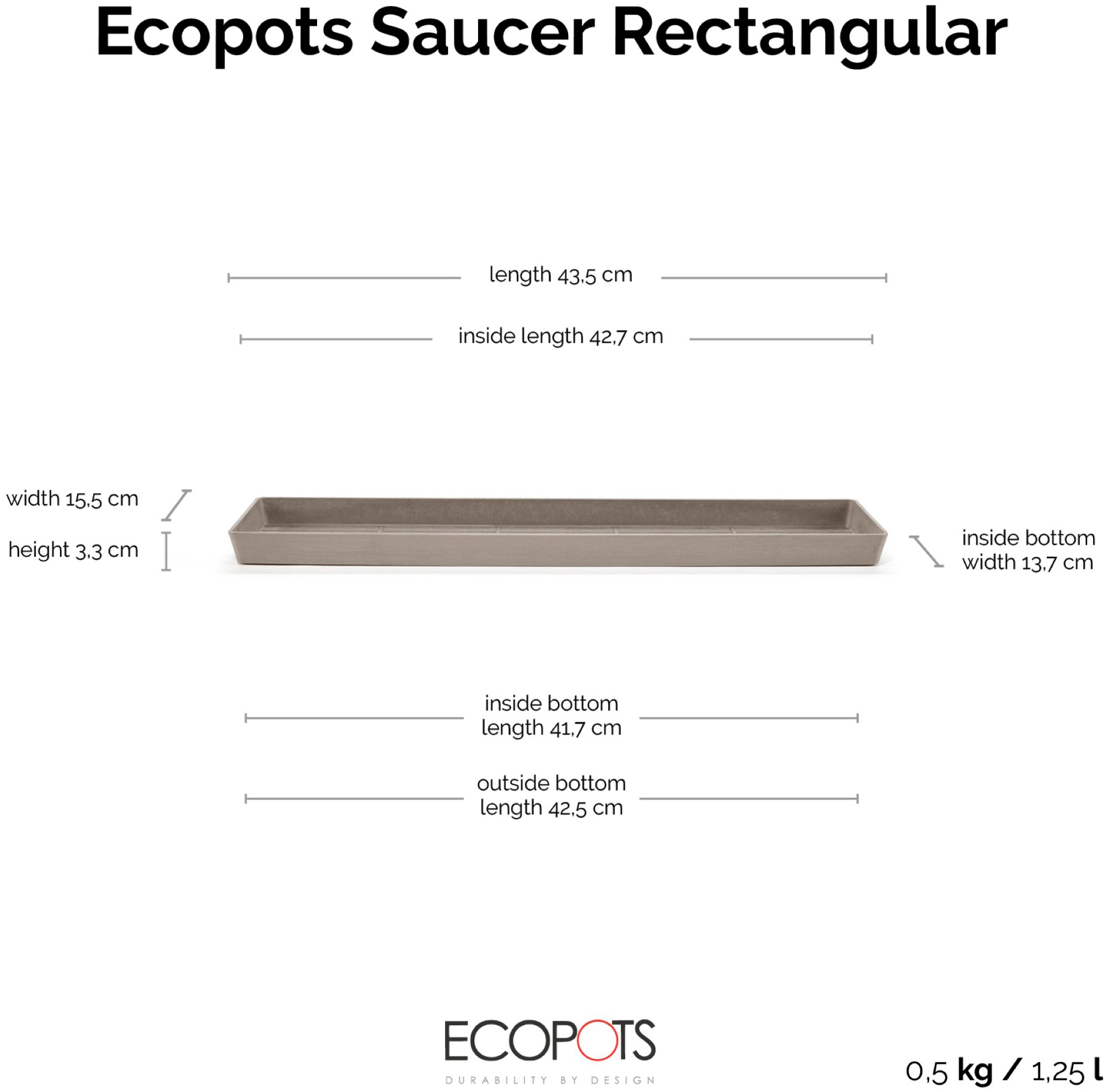 ECOPOTS Topfuntersetzer »Rechteckig 45 Taupe«, für innen und außen: frostsicher, bruchsicher und lichtbeständig
