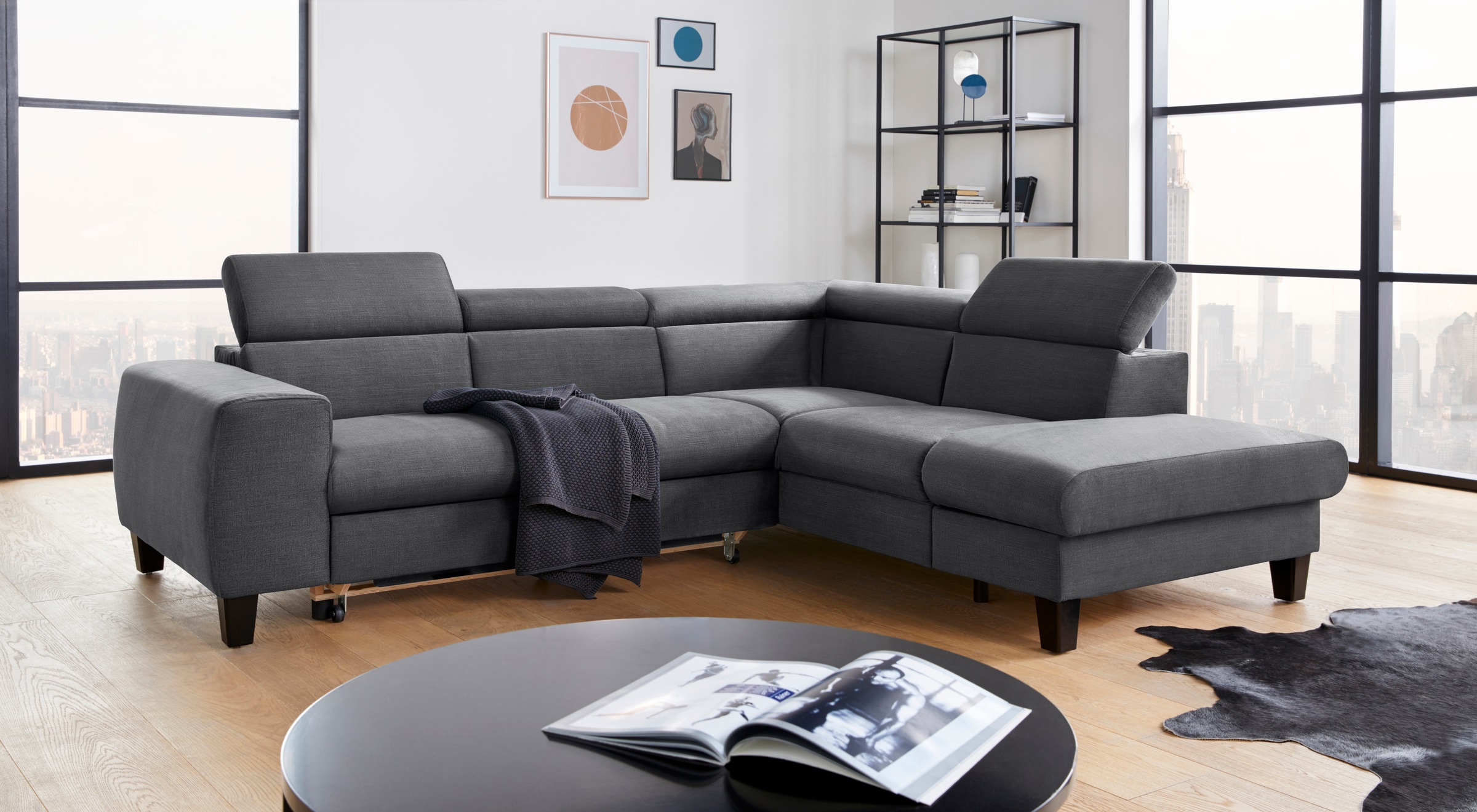 COTTA Ecksofa »Morven L-Form mit Kopfteilverstellung«, wahlweise mit Bettfunktion, Bettkasten & Wireless-Charger