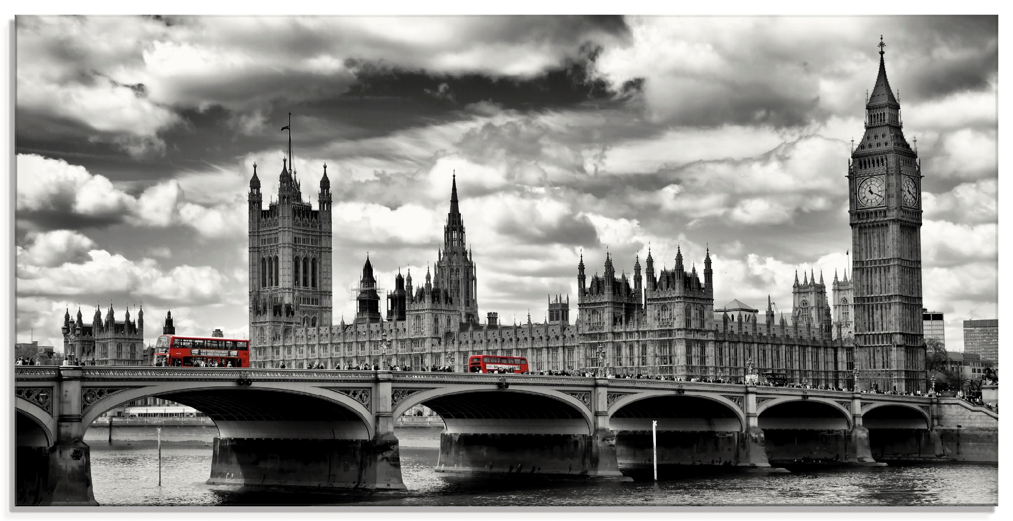 Artland Glasbild "London Westminster Bridge & Red Buses", Großbritannien, ( günstig online kaufen