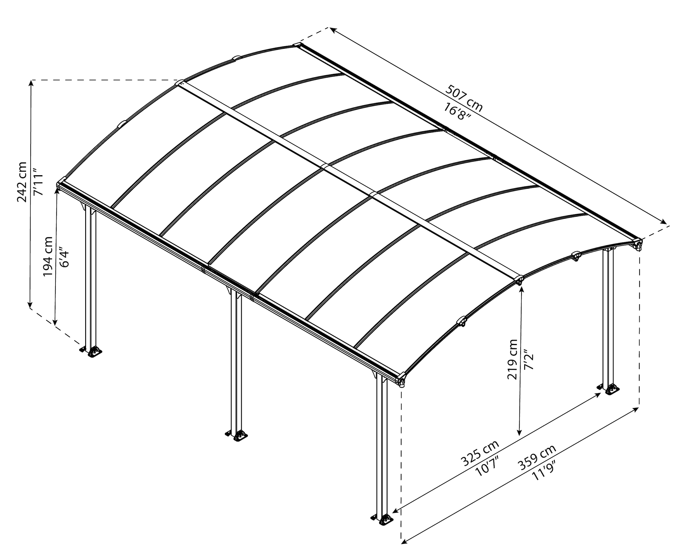 Palram - Canopia Einzelcarport »Arcadia«, Aluminium, 325 cm, Anthrazit, wartungsfrei