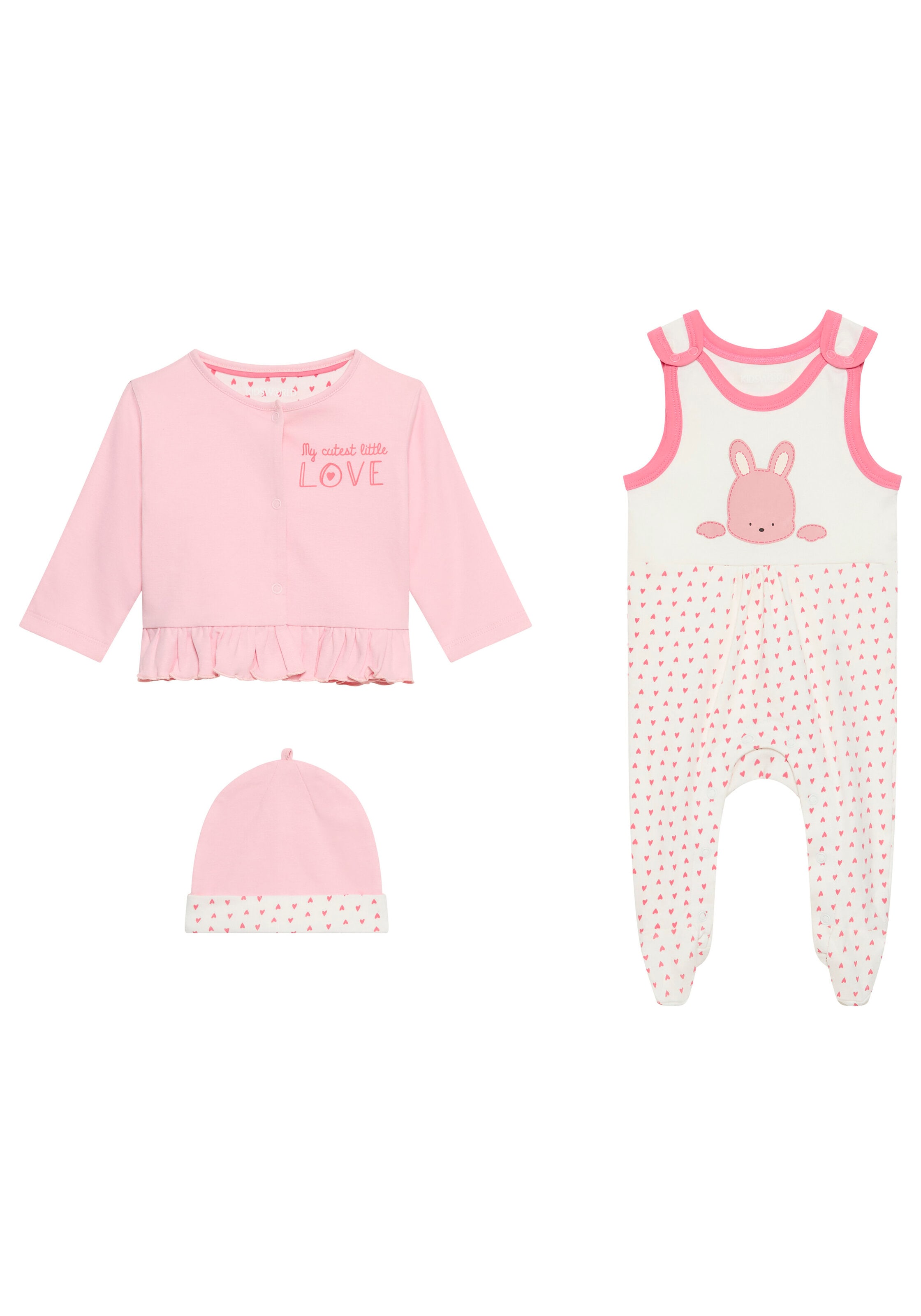 KIDSWORLD Strampler, Jäckchen & Mütze »3tlg Baby-Set, für kleine Mädchen«, aus Bio-Baumwolle