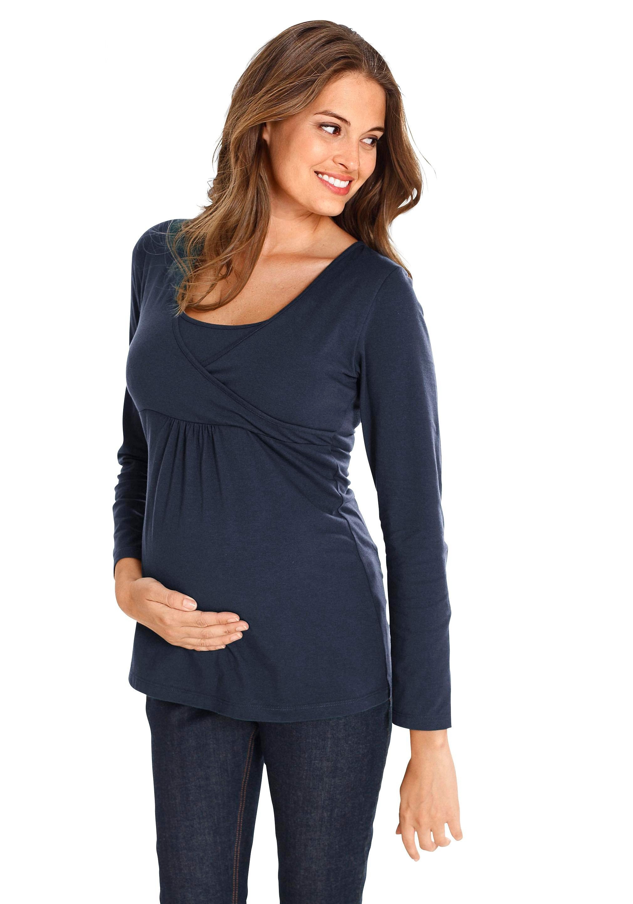 Neun Monate Umstandsshirt »2er Pack Shirts für Schwangerschaft und Stillzeit« Packung, 2, 2 Stk. Langarm,  Basic-Schnitt,  unifarben,  V-Ausschnitt,  aus Jerseystoff