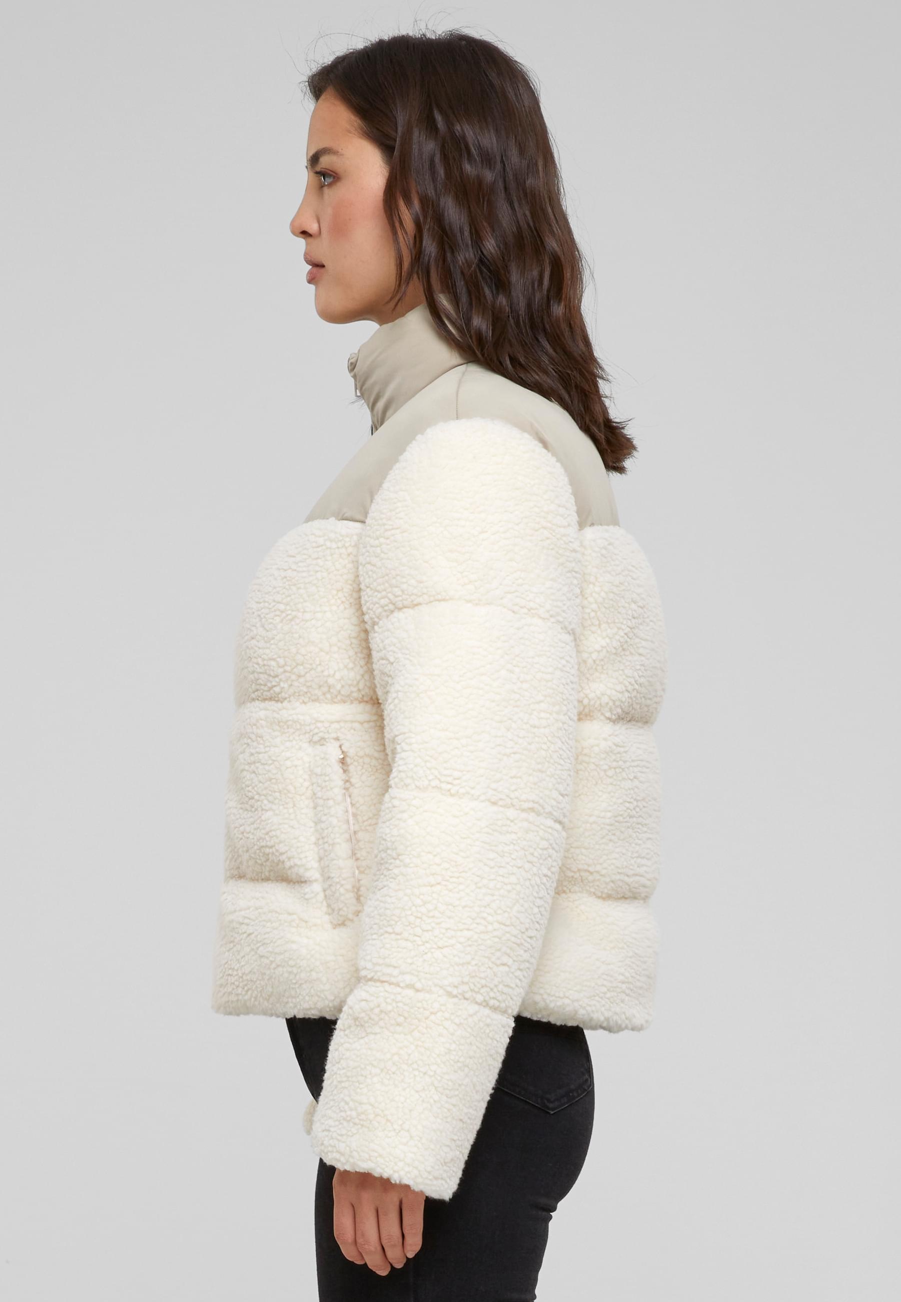 URBAN CLASSICS Winterjacke »Urban Classics Damen Ladies Short Sherpa Mix Puffer Jacket« 1 Stk. tlg. ohne Kapuze