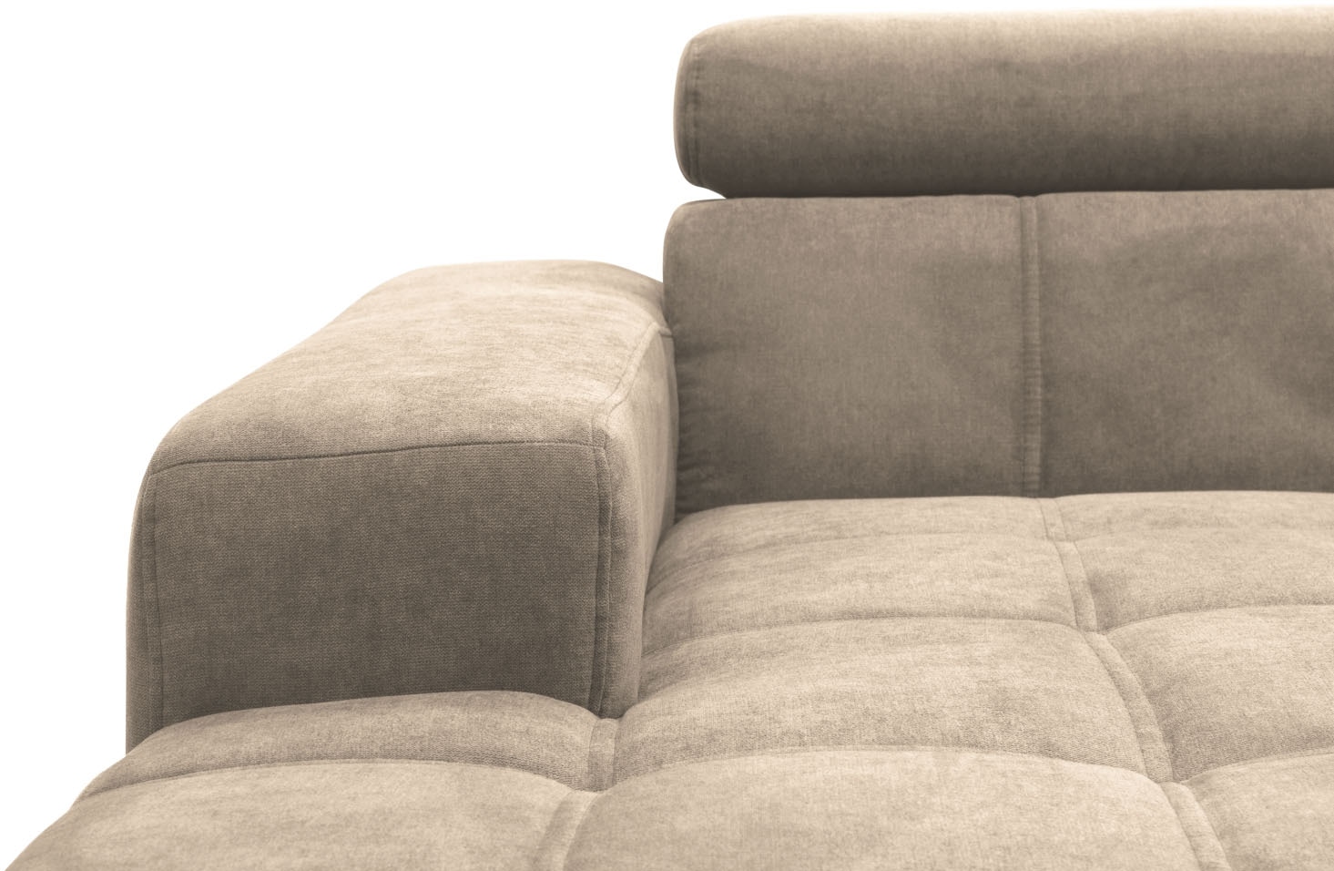 DOMO collection Ecksofa »Trento L-Form, mit Kufenfuß oder Einzelfuß«, wahlweise mit Kopfteilverstellung, Recamiere links/rechts bestellbar