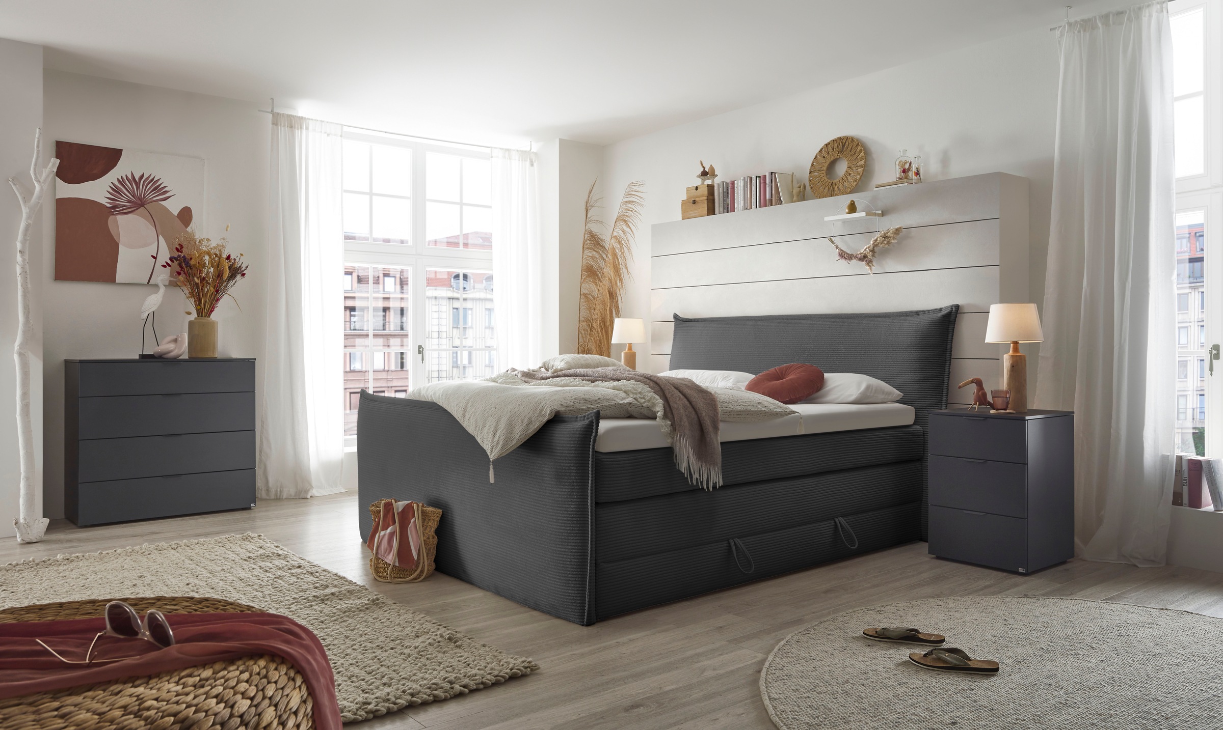 set one by Musterring Boxspringbett »Florida« in modernem Cord-Bezug, mit B günstig online kaufen