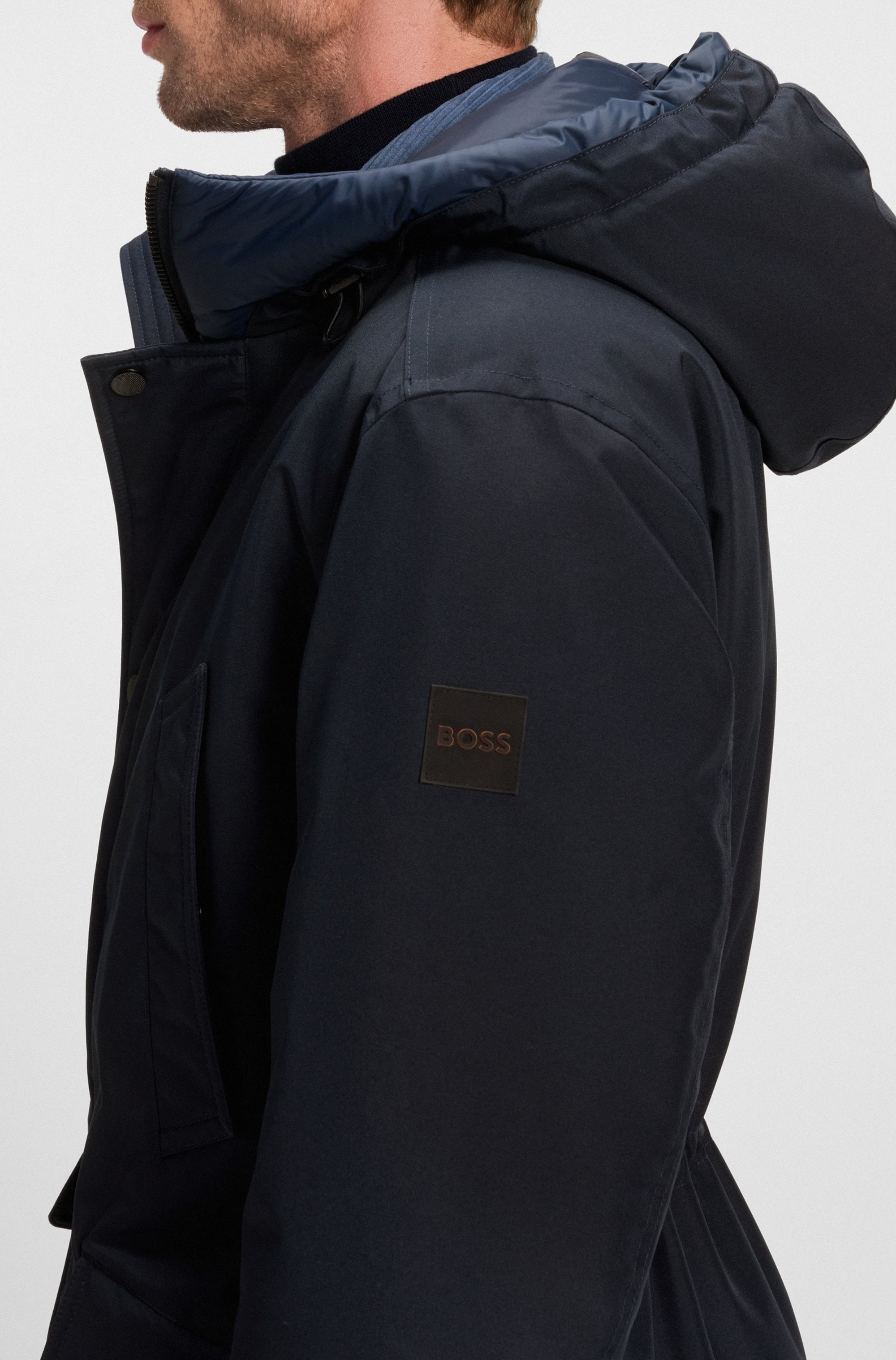 BOSS ORANGE Parka »Osiass«, mit Kapuze, relaxed fit, mit wattierter Kapuze, verdeckter Reißverschluss