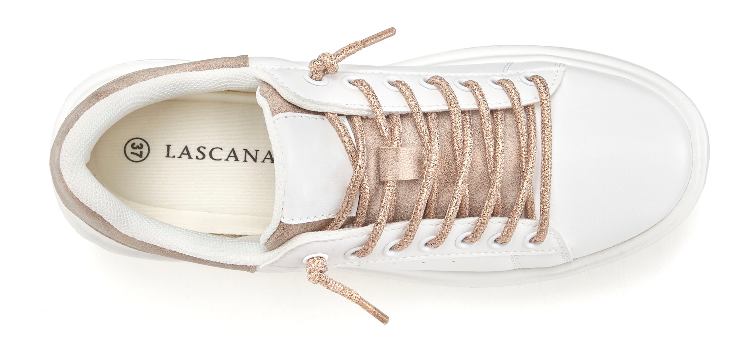 LASCANA Sneaker »Freizeitschuhe,«, mit Metallicdetails und elastischen Schnürbändern VEGAN
