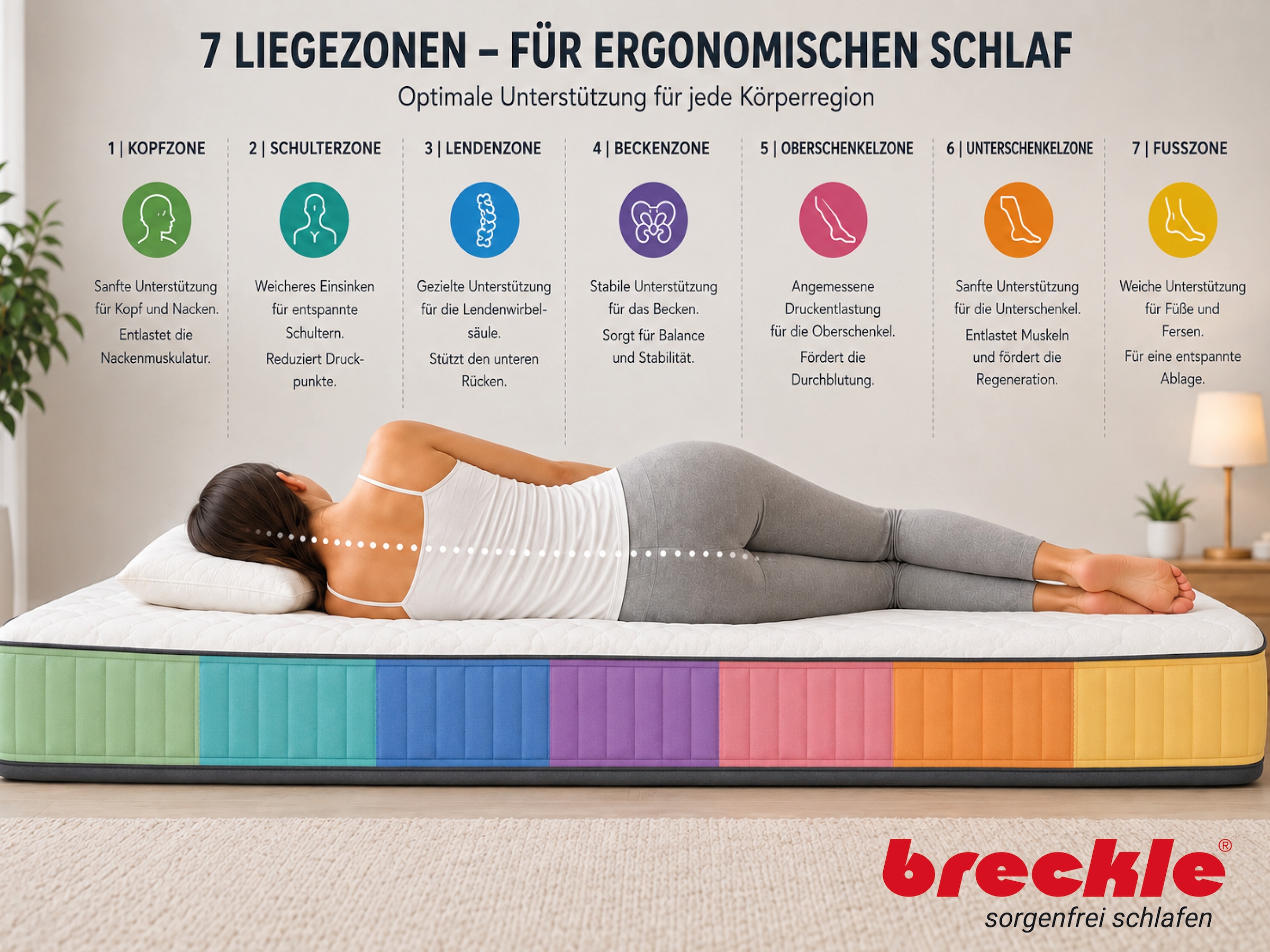 Breckle Taschenfederkernmatratze »1000 Pur, 7 Zonen Matratze 90x200 cm, 140x200 cm & weitere Größen« 25 cm hoch 1.000 Federn 1 Stk. tlg. Matratze H2/H3/H4, ergonomisch, atmungsaktiv