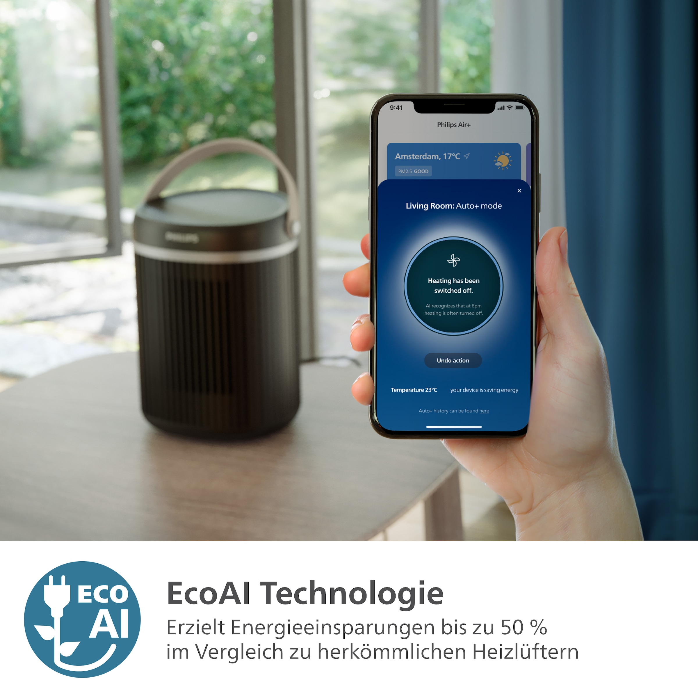 Philips Heizlüfter »aus Keramik, Kompakt 3000 Series CX3120/01, spart bis zu 50 % Energie«, 2000 W, mit schnellem Aufheizen in nur 2 Sekunden, mit der Air+ App verbunden