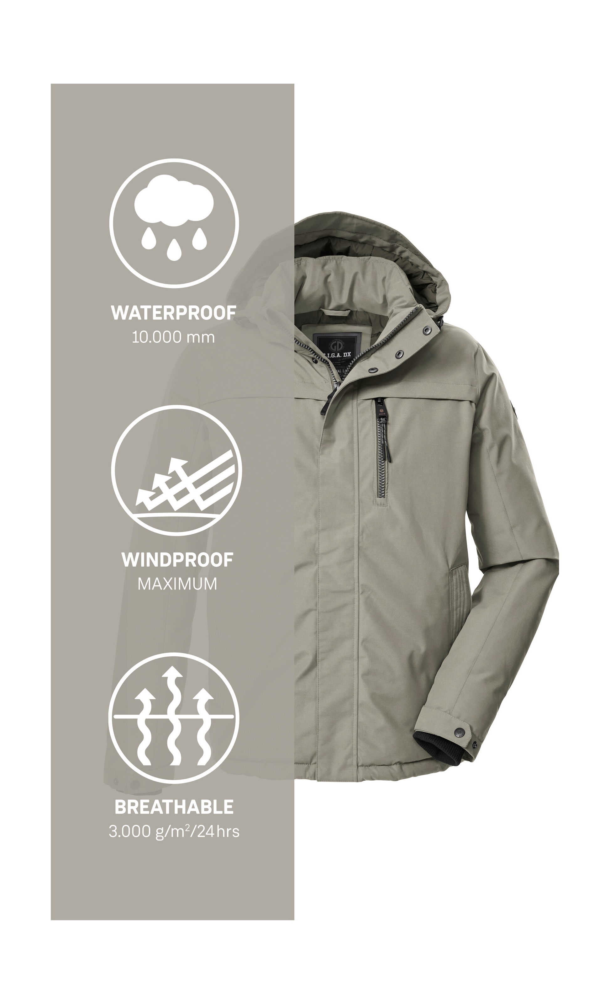 G.I.G.A. DX by killtec Funktionsjacke »GW 39 MN JCKT«, Wasserdichte, atmungsaktive Winterjacke mit verstellbarer Kapuze