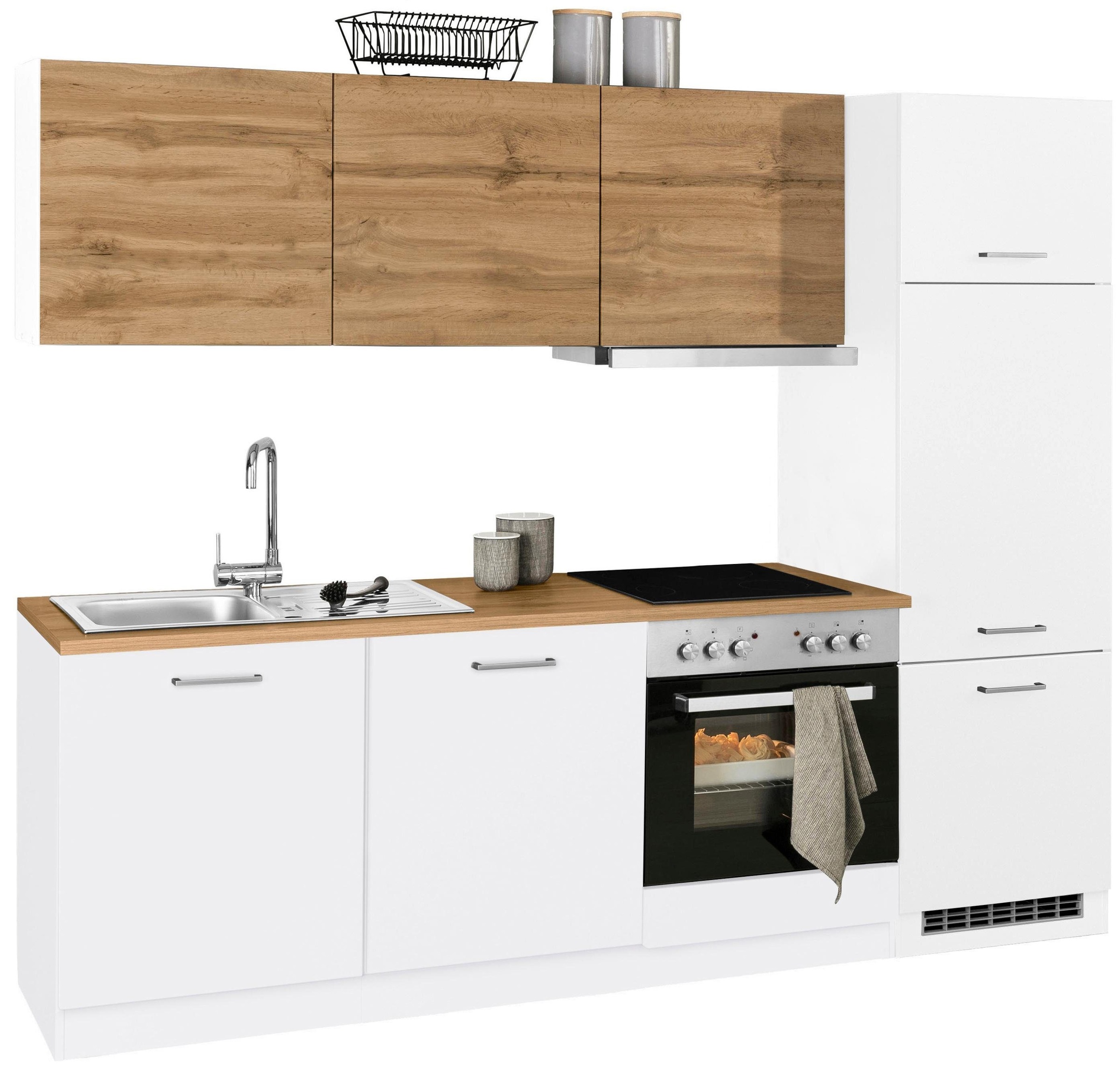 KOCHSTATION Küchenzeile »KS-Kehl«, mit E-Geräten, Breite 240 cm, inkl. Kühlschrank und Geschirrspüler