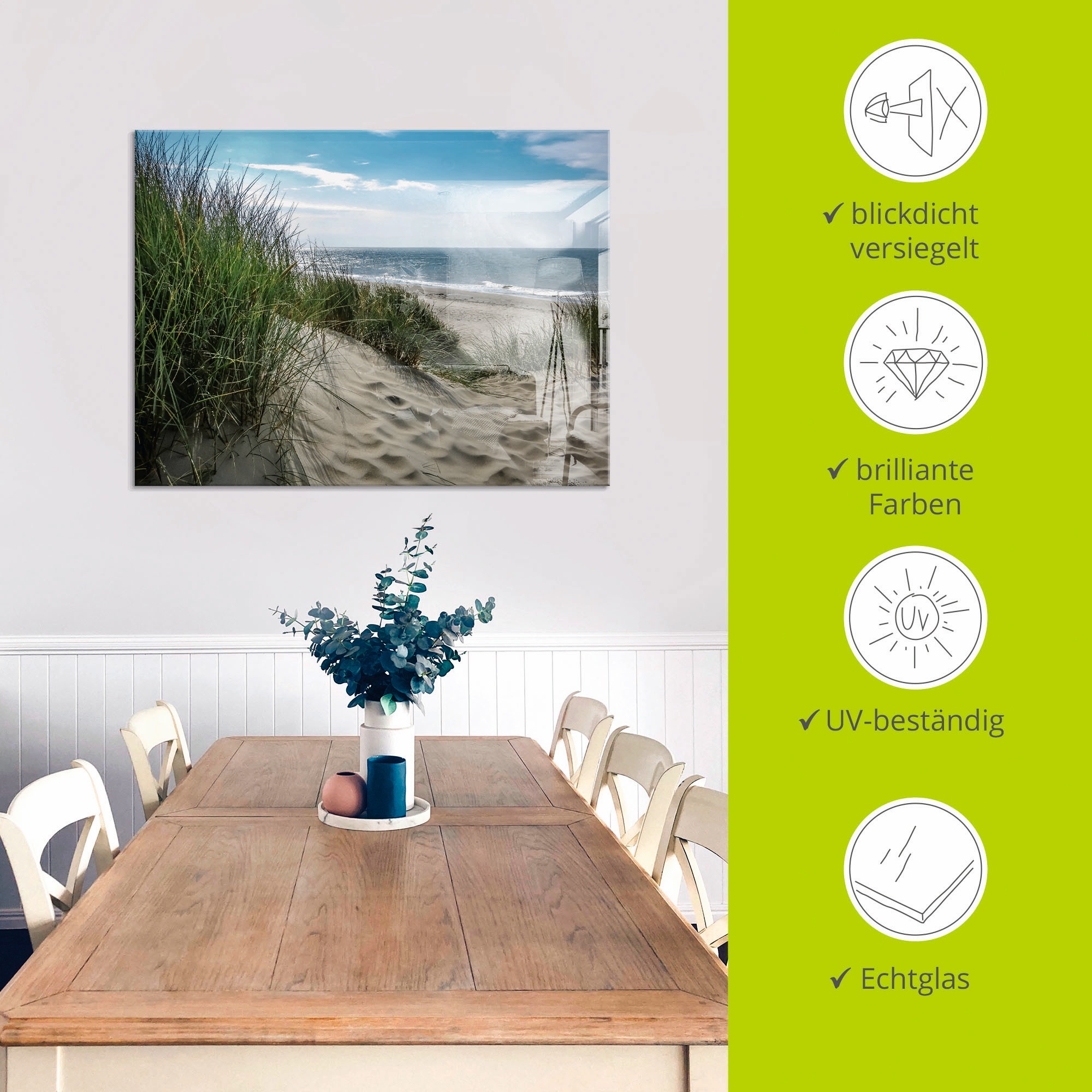 Artland Glasbild »Dünenlandschaft im Sommer an der Nordsee«, Strand, (1 St.), in verschiedenen Größen