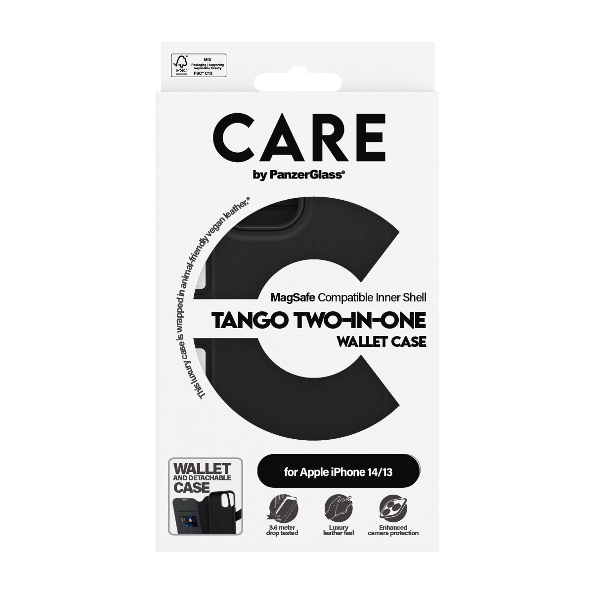 CARE by PanzerGlass Handyhülle »MagSafe Compatible Tango 2-in-1 Wallet Case für Apple iPhone 14«, Backcover, Schutzhülle, Handyschutzhülle, Case, Schutzcase, stoßfest