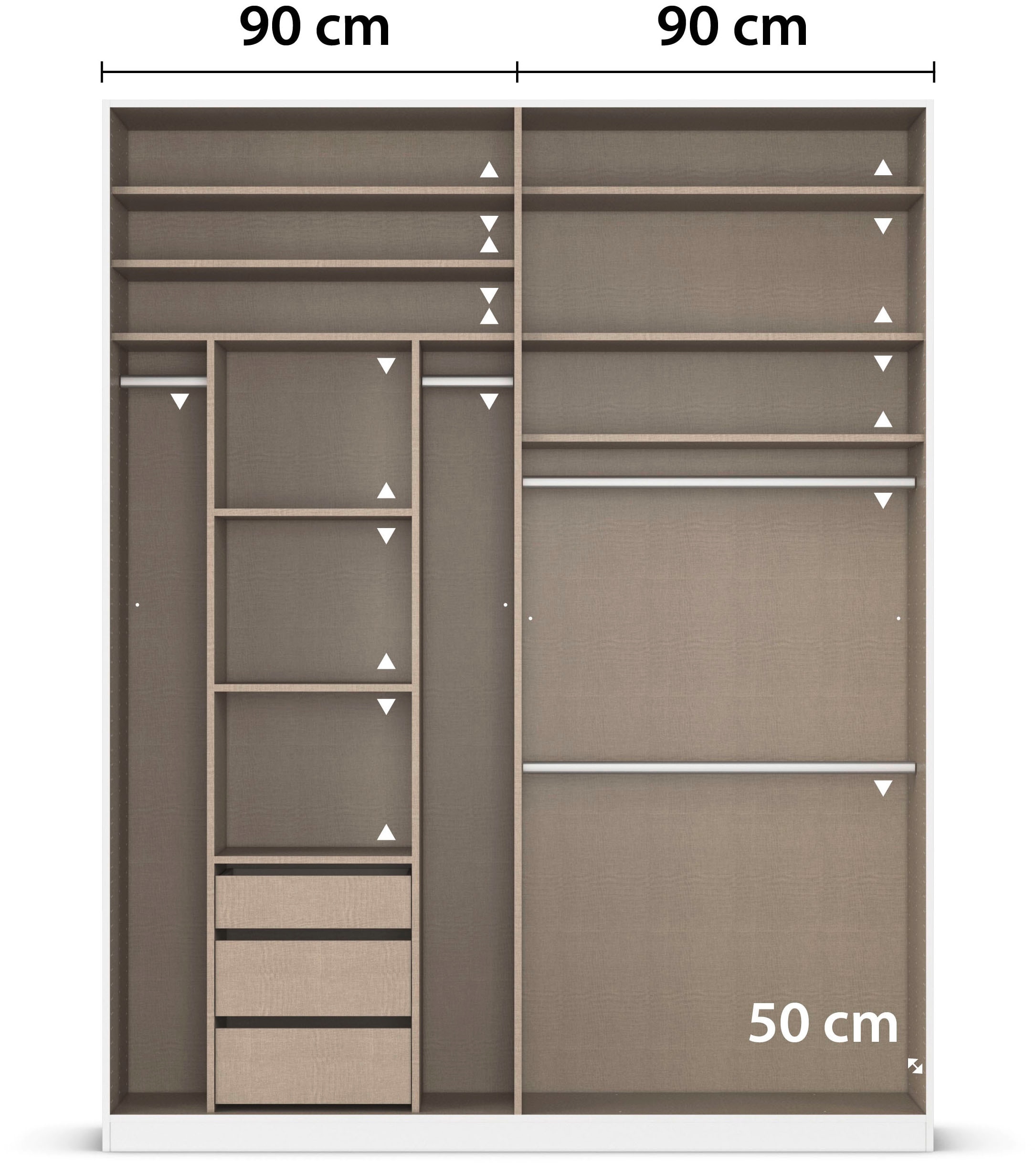 rauch Drehtürenschrank »Kleiderschrank Schrank Garderobe TOPSELLER OTELI inkl. Inneneinteilung«, (erhältlich in Breiten 91-360 cm, ab Breite 136cm inkl. Innenschubladen), mit zusätzlichen Einlegeböden, optional mit Spiegel MADE IN GERMANY