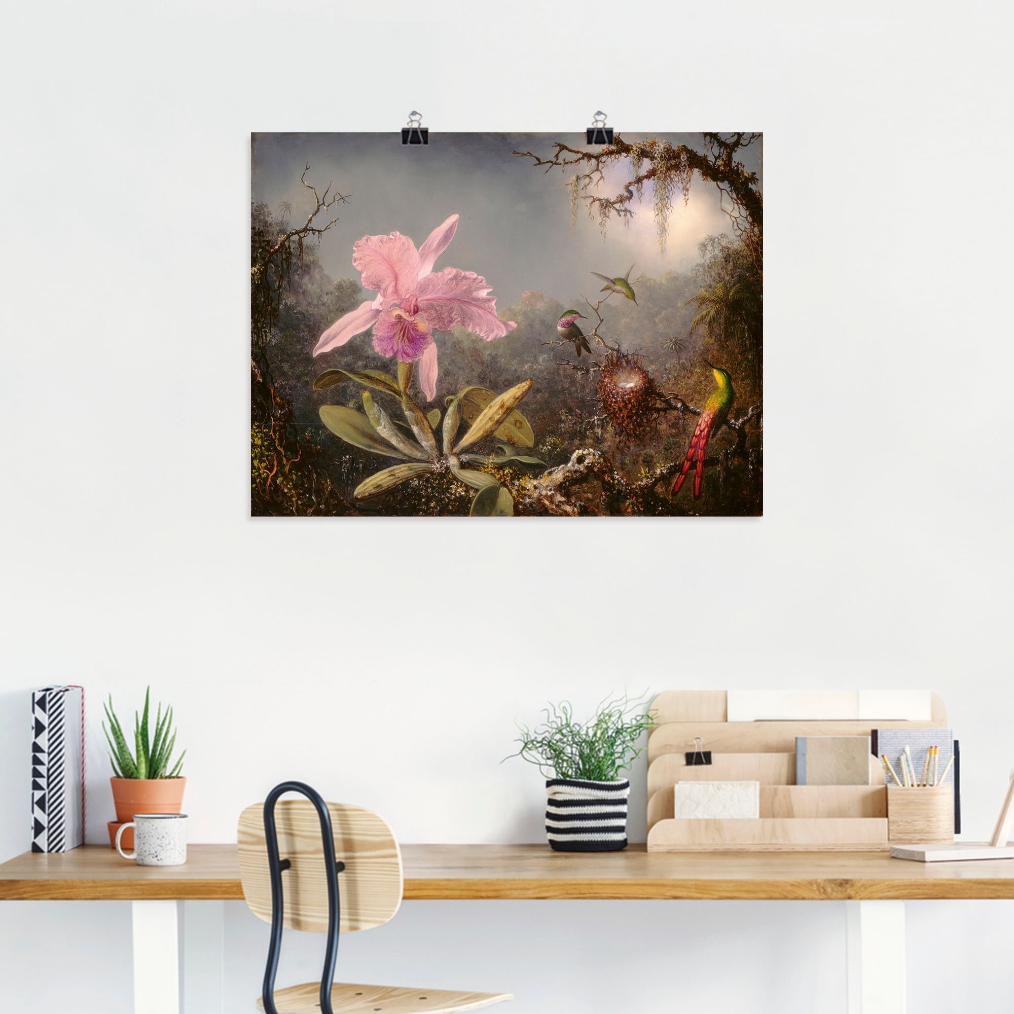 Artland Wandbild »Cattleya Orchidee und drei Kolibris.«, Blumenbilder, (1 St.), als Leinwandbild, Poster in verschied. Größen