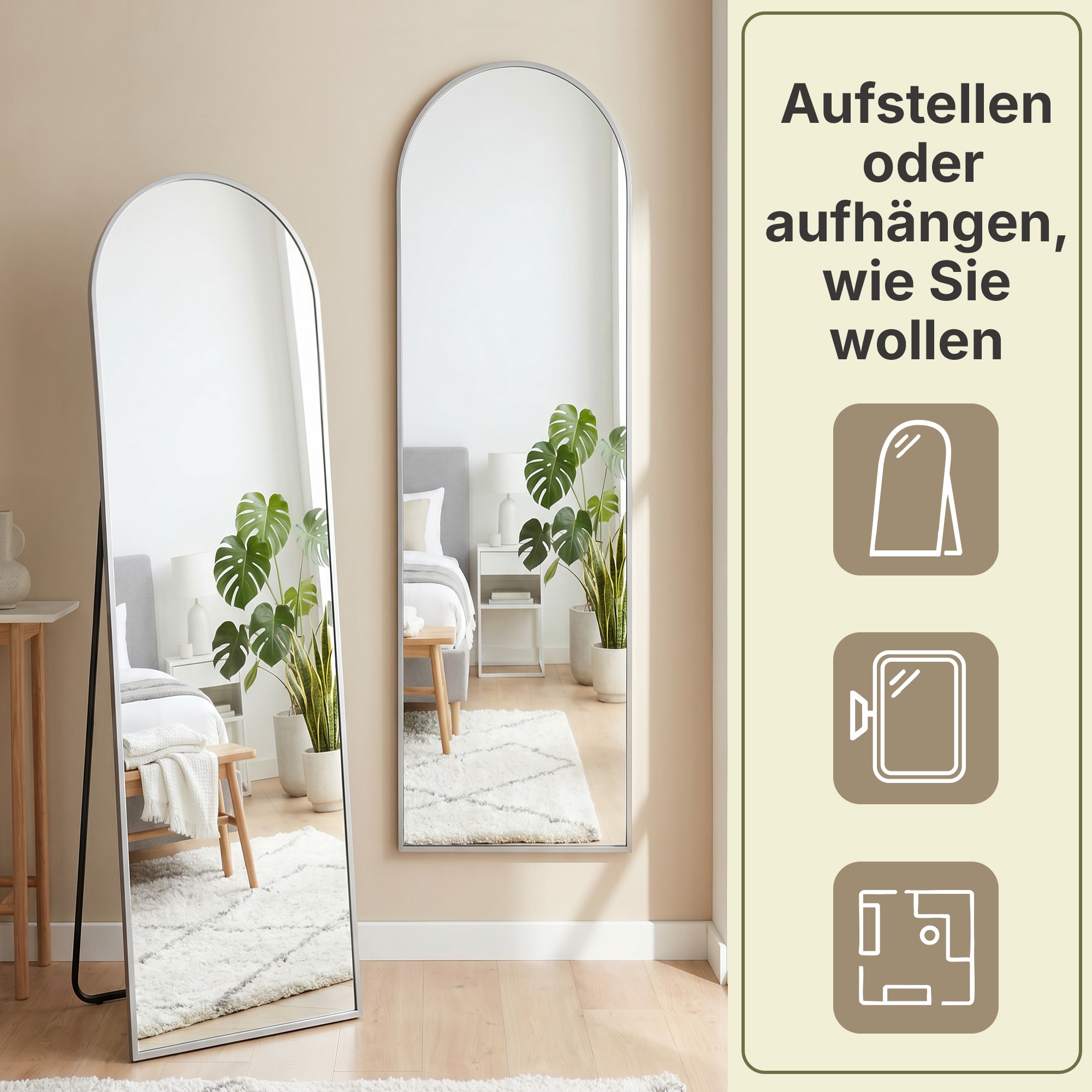 OTTO home Spiegel »Standspiegel Addrik, wahlweise in 2 Größen 150x40cm oder 180x60cm« Ganzkörperspiegel mit Sicherheitsglas, in verschiedenen Farben