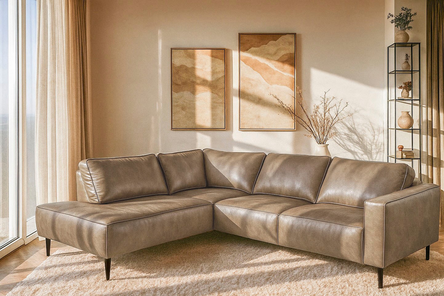 Places of Style Ecksofa »Fumone, Lederoptik oder Soft-Touch Chenille«, Brei günstig online kaufen