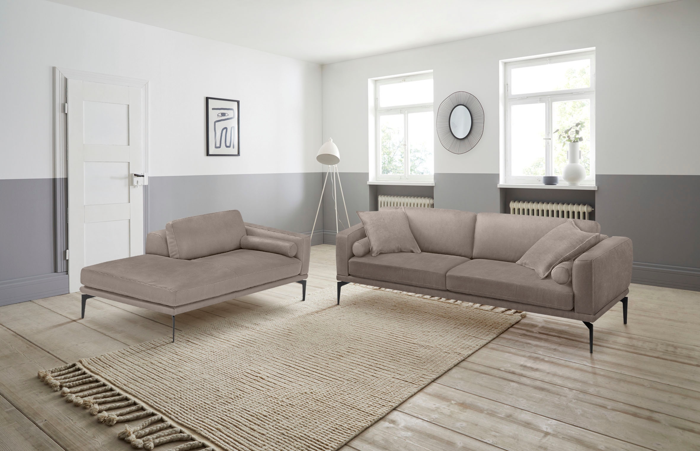 Egoitaliano Polstergarnitur »Masu, Design trifft sensationellen Sitzkomfort«, Höhe der Rückenkissen und Sitztiefe verstellbar, 3 Rollkissen