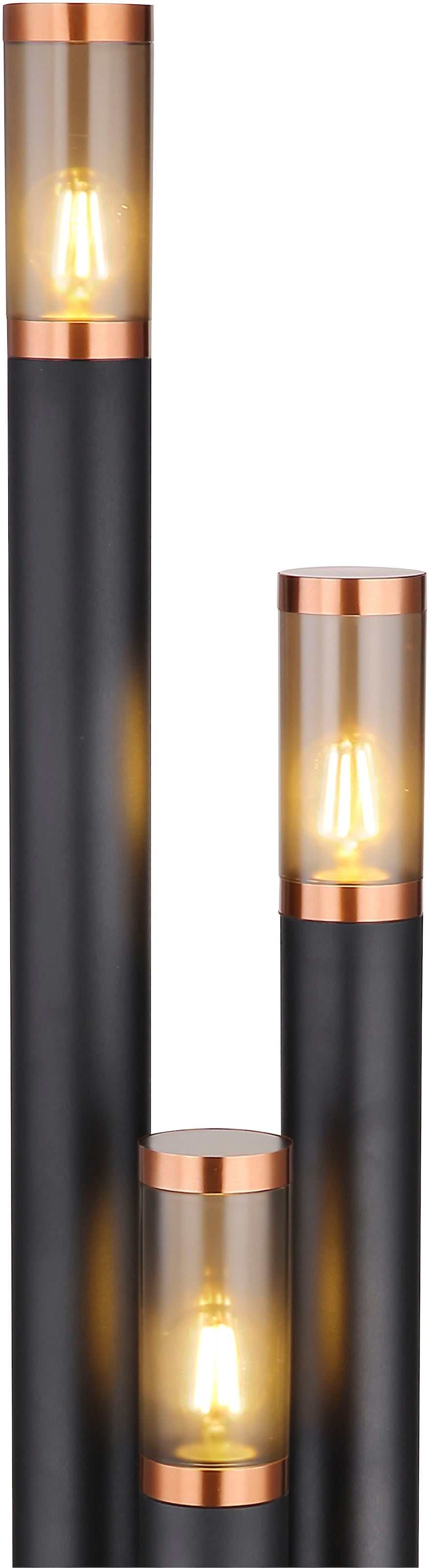 GLOBO LIGHTING Außen-Stehlampe »BOSTON« E27 1 Stk. Außenleuchte Edelstahl/Kupfer, 3 Zylinder, IP44, E27