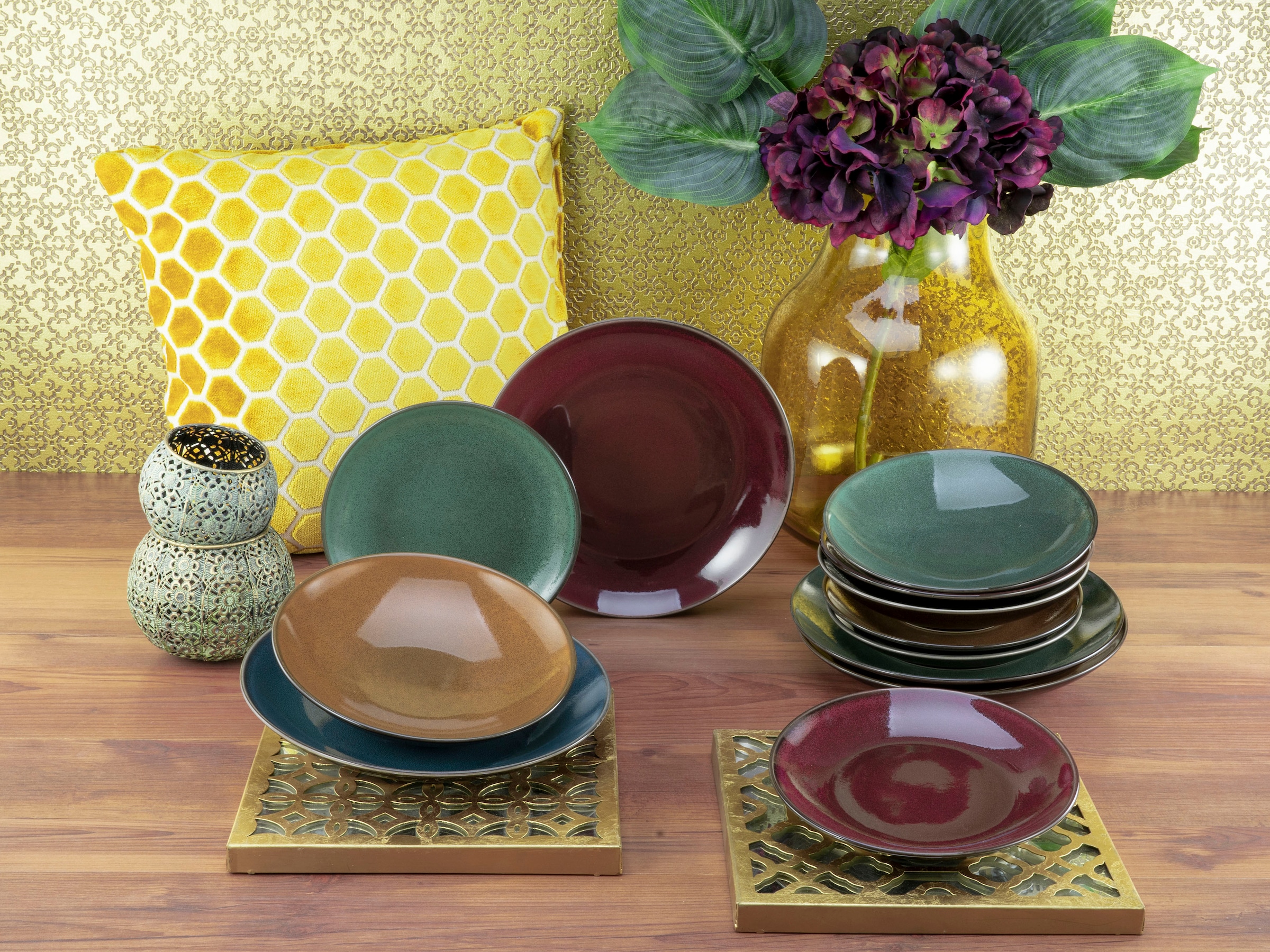 CreaTable Tafelservice »Geschirr-Set Marrakesch«, (Set, 12 tlg., Teller Set für 4 Personen), Service, mit Vintage Aussenrand, 12 Teile, für 4 Personen