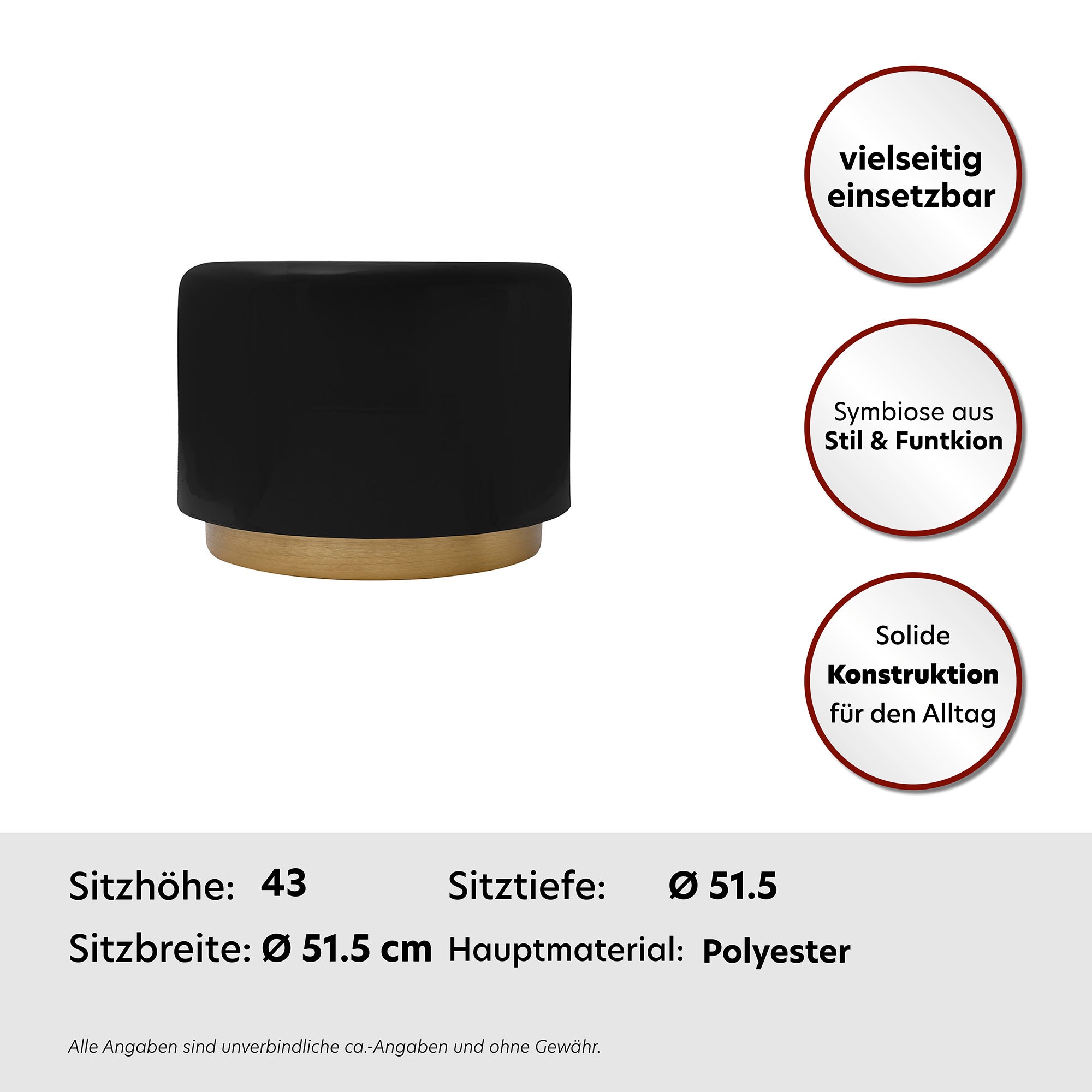 Kayoom Sitzhocker »Hocker Artisse, Edler Touch durch goldenen Sockel«, (1 St.), stilvoll, farbig lackiert, dekorativ, Moderner Look