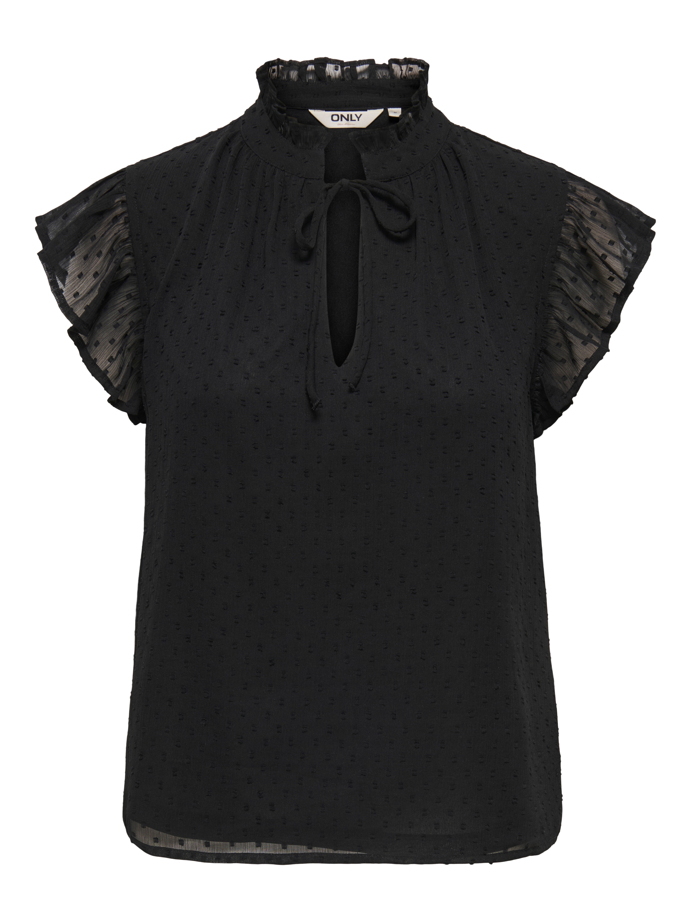 ONLY Spitzenbluse »ONLLANDAU DOBBY FRILL V-NECK TOP WVN« Kunstfaser