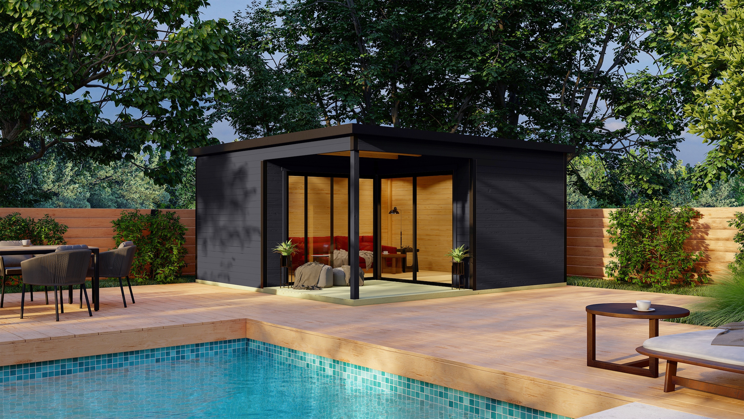 LASITA MAJA Gartenhaus »DOMEO 6 LOGGIA CARBONGRAU/ANTHRAZIT«, (Set), mit Überdachung, Fundamentmass 5000 x 5000, Carbongrau