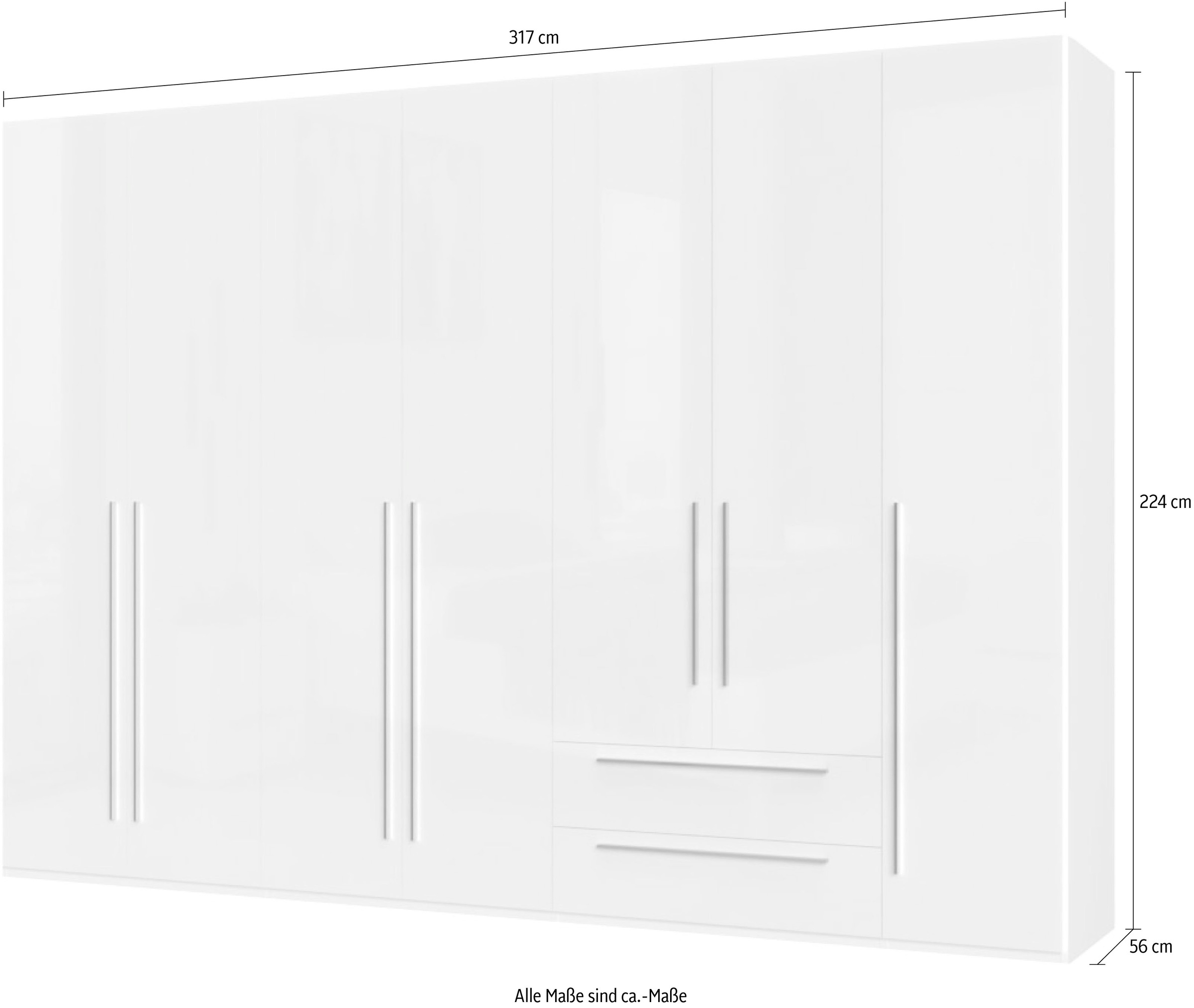 Places of Style Kleiderschrank »Piano, UV lackiert, hochglänzend in beige oder weiß, FSC-zertifiziert«, (Made in Europe), in vielen Breiten, Höhe 224cm, mit Soft-Close Funktion, 2 Schubladen