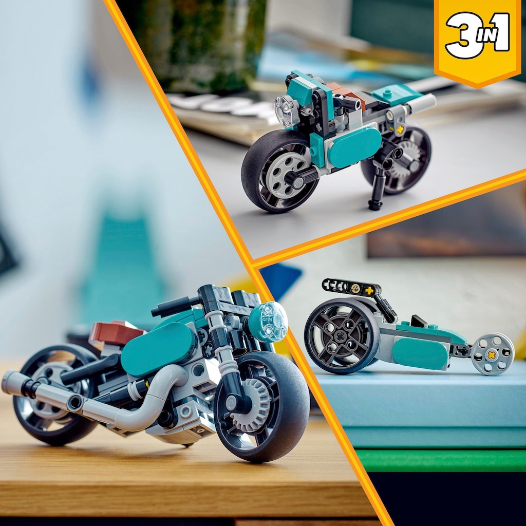 LEGO® Konstruktionsspielsteine »Oldtimer Motorrad (31135), LEGO® Creator 3in1«, (128 St.)