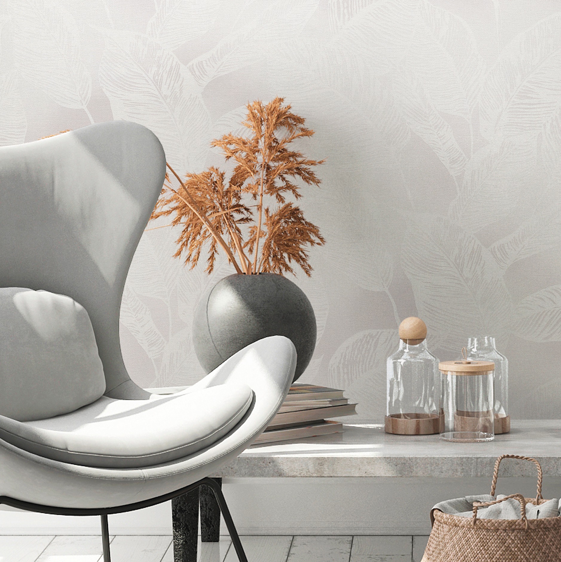A.S. Création Vliestapete »Natural Living Pflanzen«, matt-gemustert-neutral, Tapete Blätter Vlies Vlies Wand Tapeten Wohnzimmer Schlafzimmer Küche