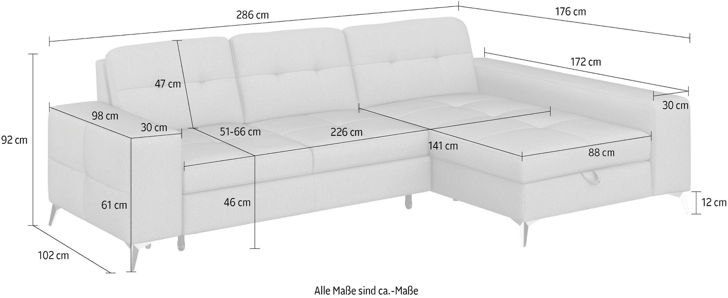 sit&more Ecksofa »Baviene L-Form«, inklusive Sitztiefenverstellung und Federkern, wahlweise Bettfunktion