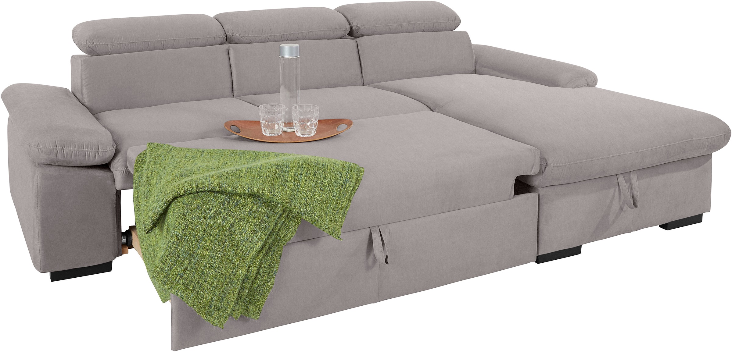 COTTA Ecksofa »Lola L-Form mit Kopfteilfunktion & Hocker«, (Set, mit Hocker), wahlweise mit Bettfunktion, Bettkasten & Armteilverstellung