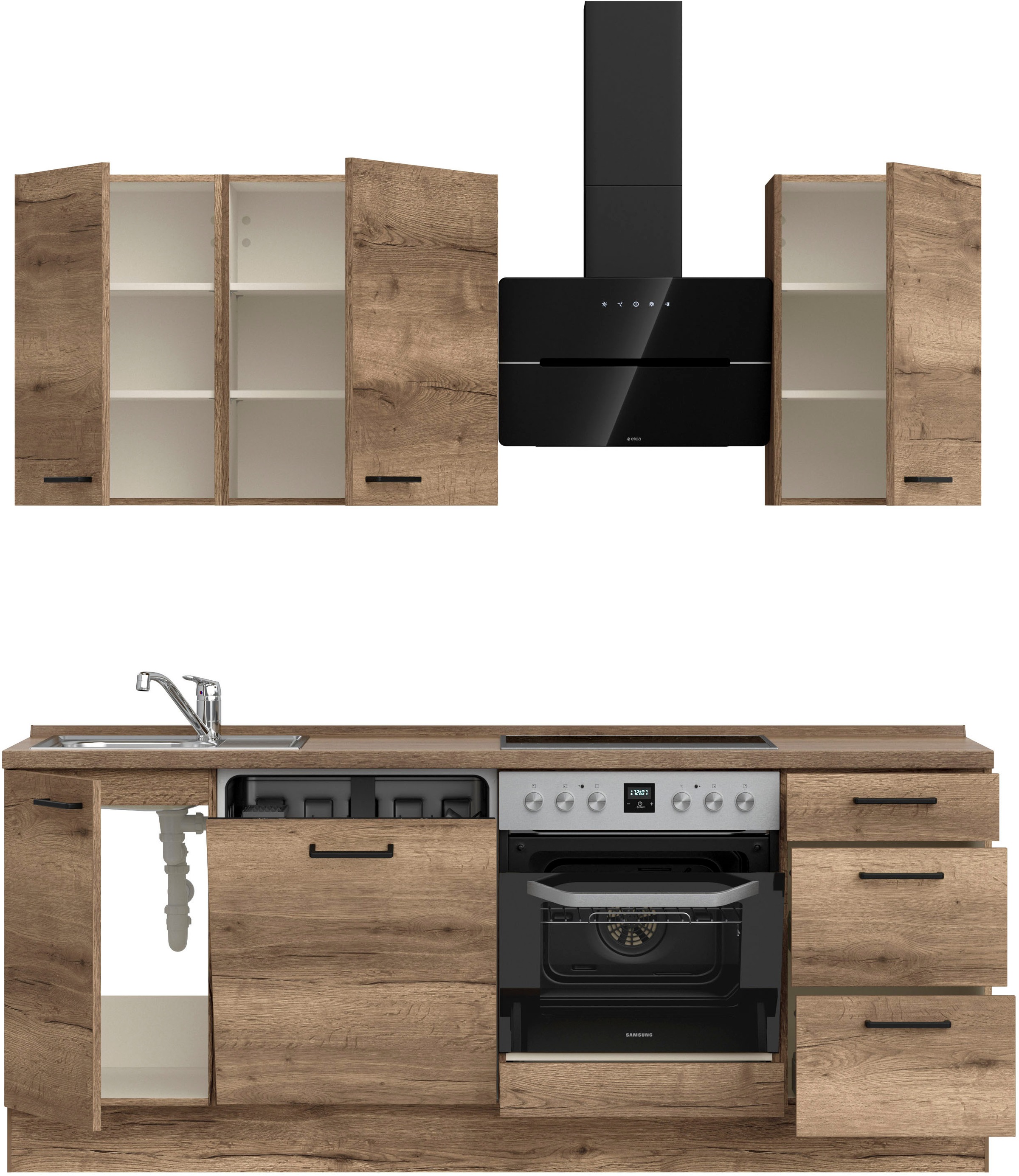 nobilia® Küchenzeile »"Structura II"«, vormontiert, Ausrichtung wählbar, Breite 210 cm, wahlw. mit E-Geräten