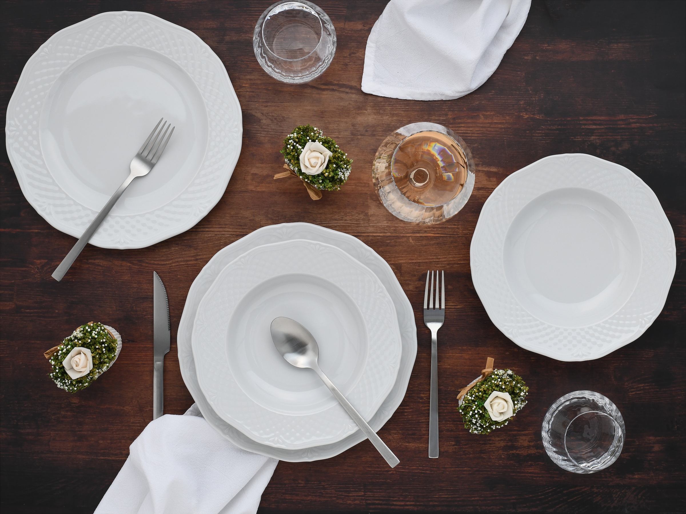 CreaTable Tafelservice »Arianne Weiss, Service 12-tlg.« Teller Set, Klassisch, Zeitlos