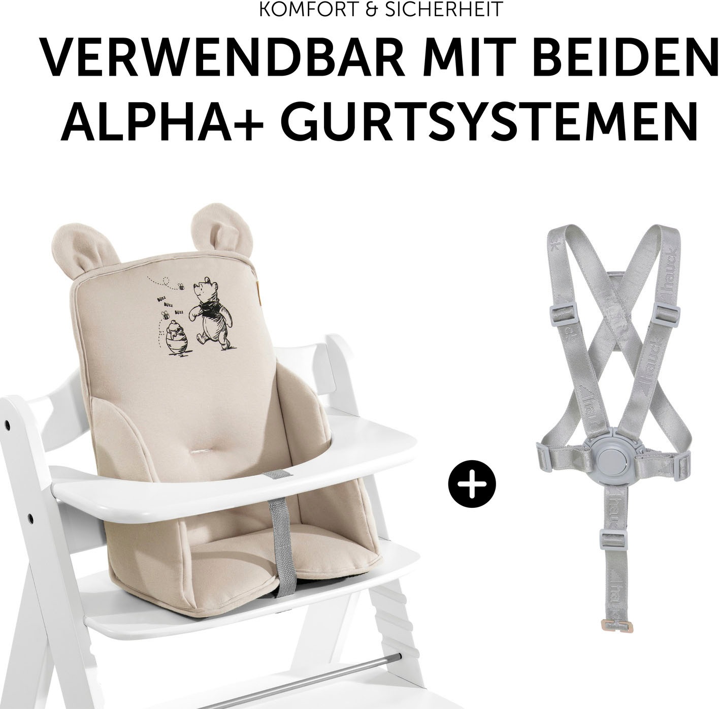 Hauck Sitzverkleinerer »Alpha Cosy Select, Winnie the Pooh beige«, für den ALPHA+ Holzhochstuhl