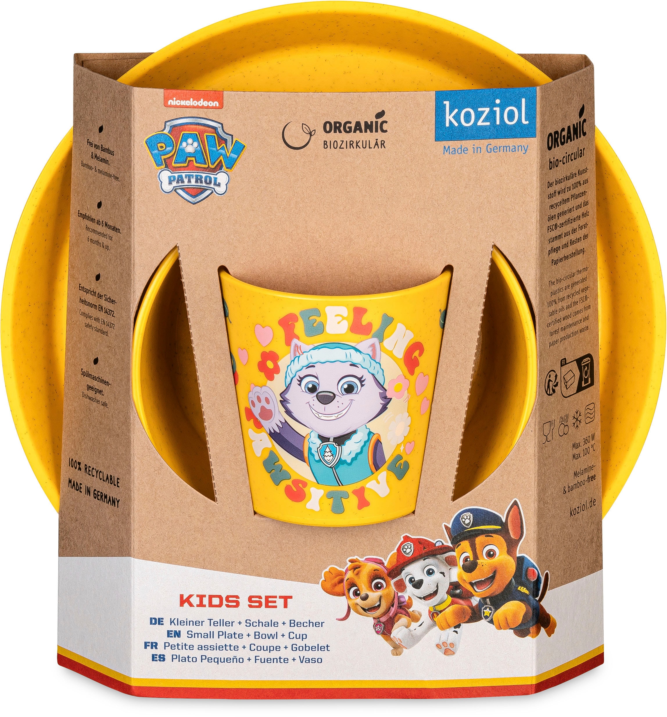 KOZIOL Kindergeschirr-Set »Kleiner Teller + Schale + Becher CONNECT GROW PAW PATROL«, (Set, 3 tlg.), 100% melaminfrei & recycelbar, CO² neutral in Deutschland produziert!