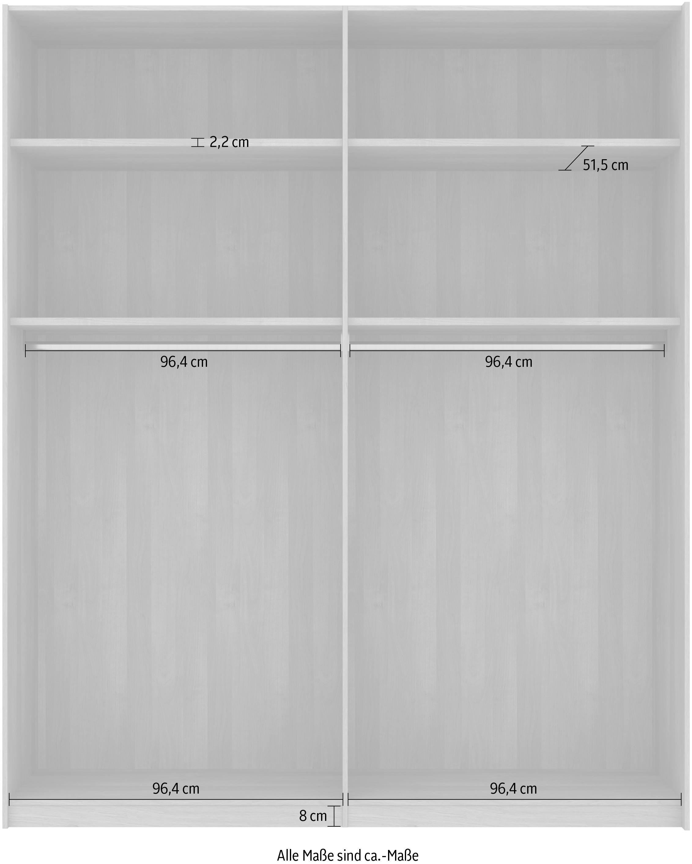 Musterring Schwebetürenschrank »Savona, Kleiderschrank, Schrank, Garderobe, mit Schiebetüren«, (Teilmassiv Bianco-Eiche, mit Spiegel oder Glas, MADE IN GERMANY), Türen Bianco-Eiche massiv, Spiegel-/Glastüren, eingelegte Chromleiste