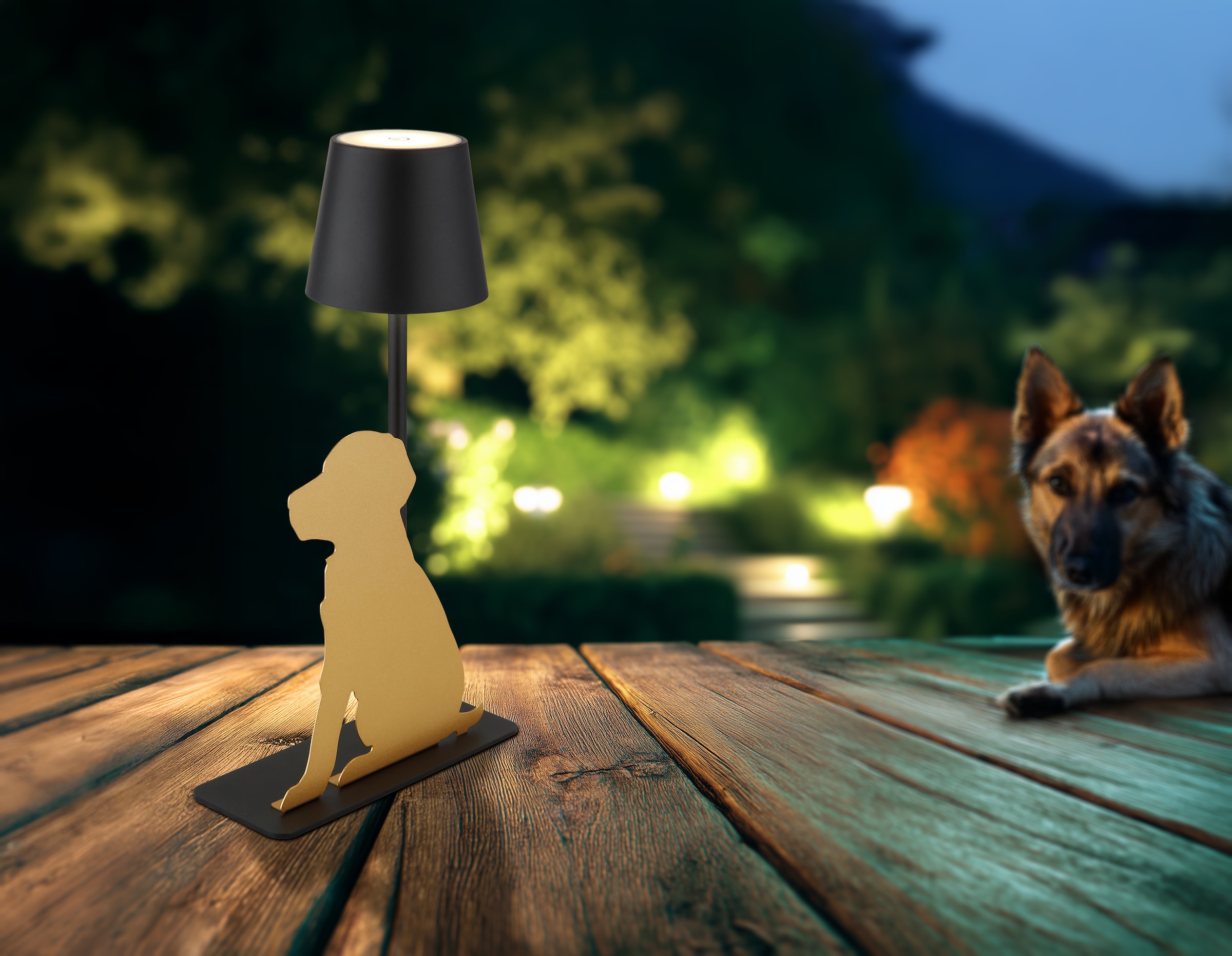 GLOBO LIGHTING LED Tischleuchte »FURRI«, 1 flammig, Leuchtmittel LED-Modul | LED fest integriert, Tischlampe schwarz gold Tiere Hund