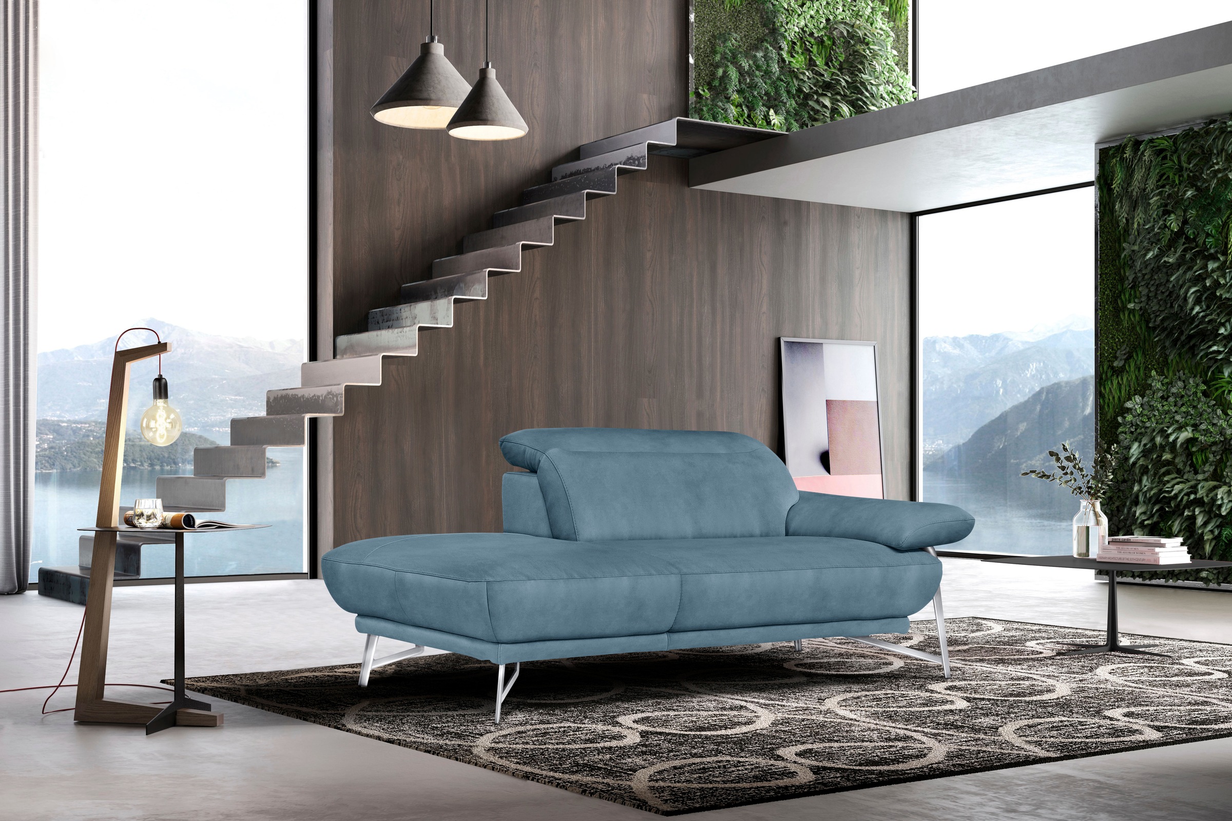 Egoitaliano Sofa »Anais, erstklassiger Sitzkomfort, Fußfarbe chrom«, Set, Kopfteil verstellbar, Luxus-Microfaser Lederoptik, hellblau