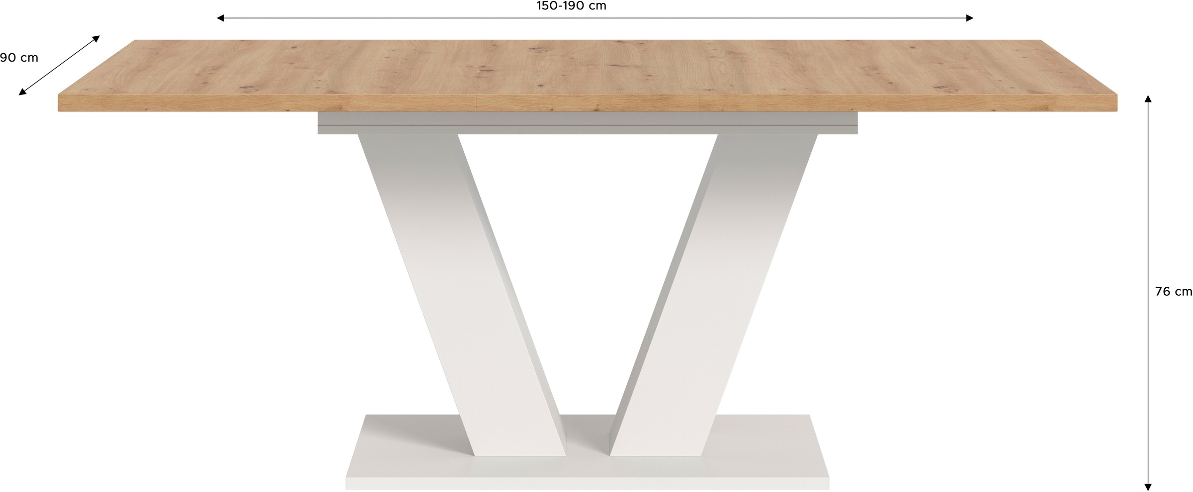 INOSIGN Esstisch »Motus, ausziehbar 150 -190 cm, inklusive 40 cm Einlegeplatte«, (Set, 1 St.), V-Gestell mit Bodenplatte, Tisch, Küchentisch, Esszimmer, Küche