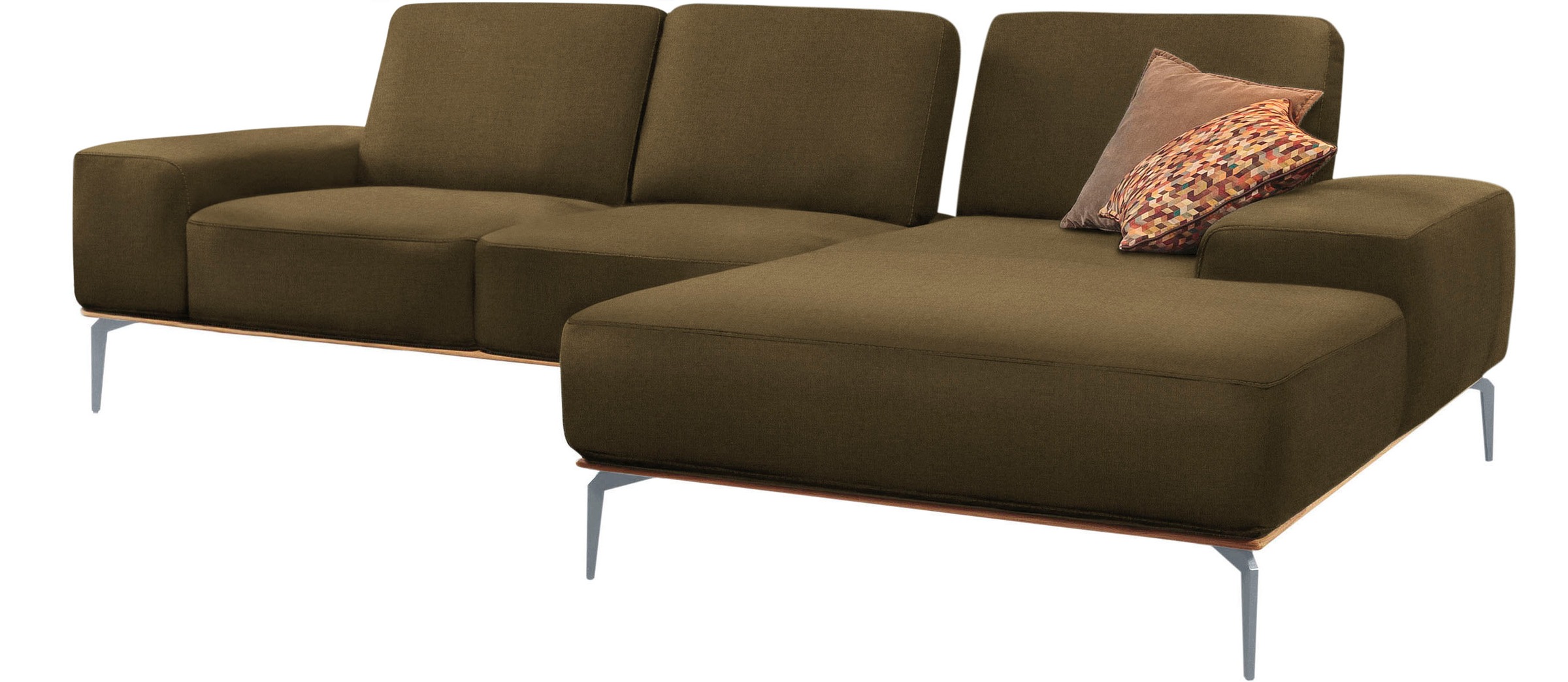 W.SCHILLIG Ecksofa »run, Designsofa mit tollem Sitzkomfort, bequem, L-Form«, mit elegantem Holzsockel, Füße in Silber matt, Breite 279 cm