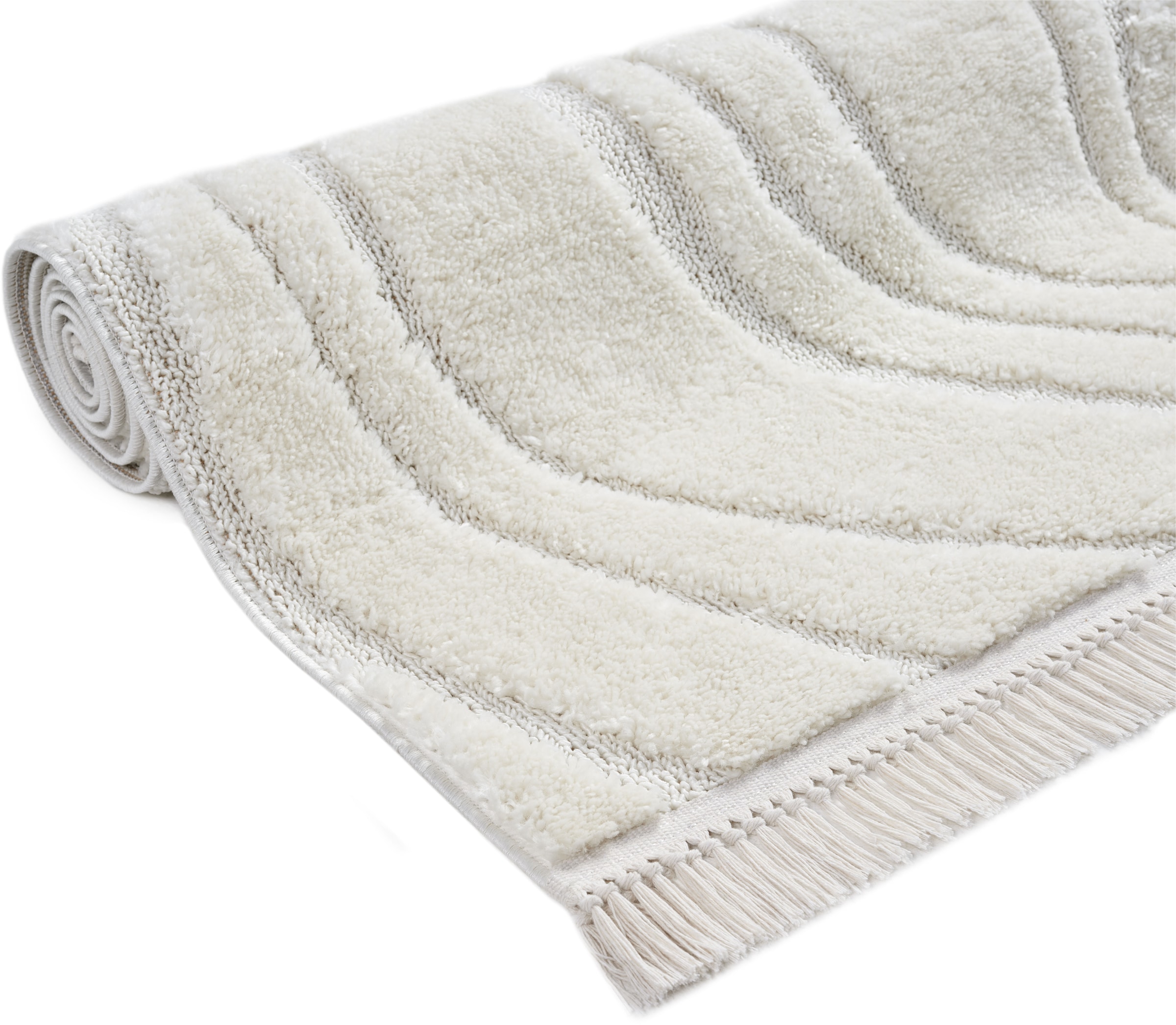 homsy by Ana Johnson Teppich »Waavy mit Fransen, Wellen Design« rechteckig 20 mm Höhe Boho, 3D Optik, Scandi, Hoch-Tief, Wohnzimmer, Schlafzimmer