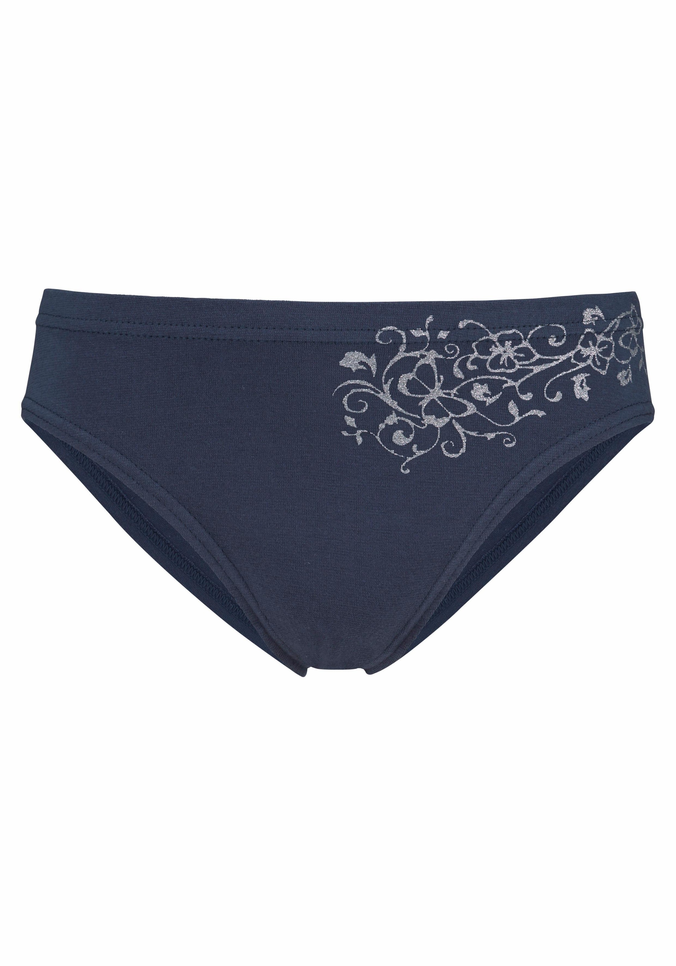 petite fleur Bikinislip, (Packung, 4 St.), schöner Basic für jeden Tag, mit floralem Glitzerdruck