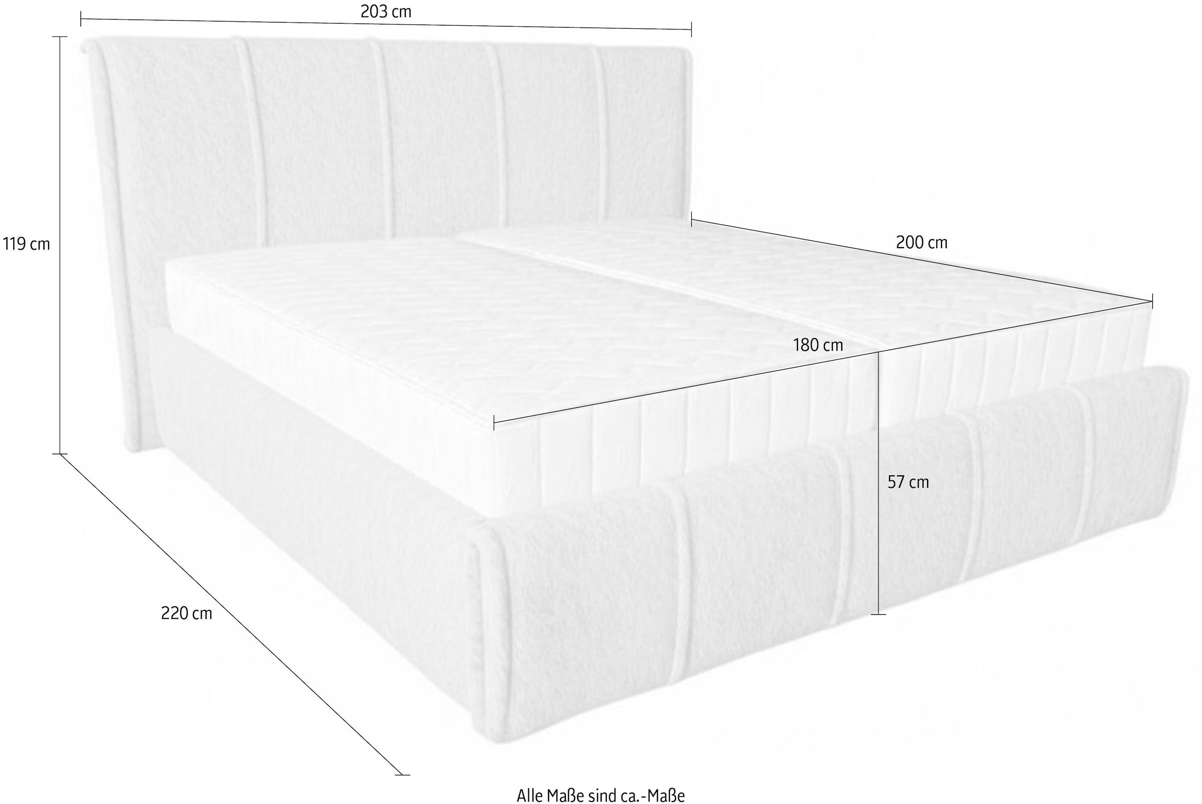 OTTO home Polsterbett »EVELLINA in der Größe 180x200 cm, mit flauschigem Stoff bezogen« wahlweise mit Lattenrost und King-Matratze (28cm)