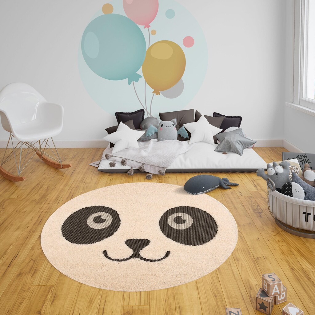 Zala Living Kinderteppich »Panda Pete«, rund, 22 mm Höhe, Tiermotiv, Kurzflor, Hoch-Tief Struktur, Kinderzimmer, Strapazierfähig, Pflegeleicht