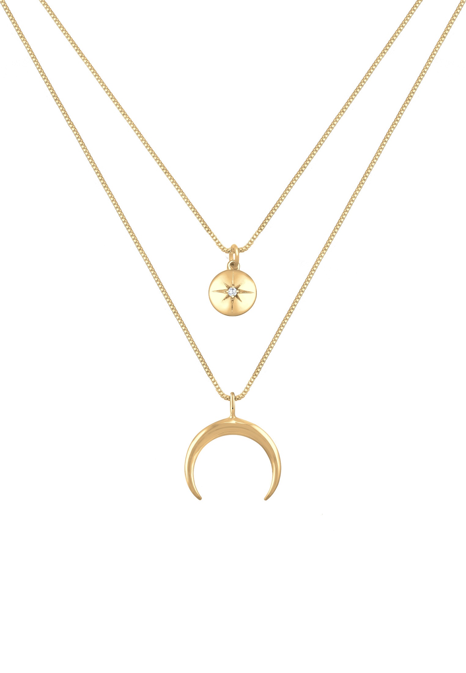 Elli Collierkettchen »Layer Halbmond Stern Plättchen Zirkonia 925 Sterling Silber«