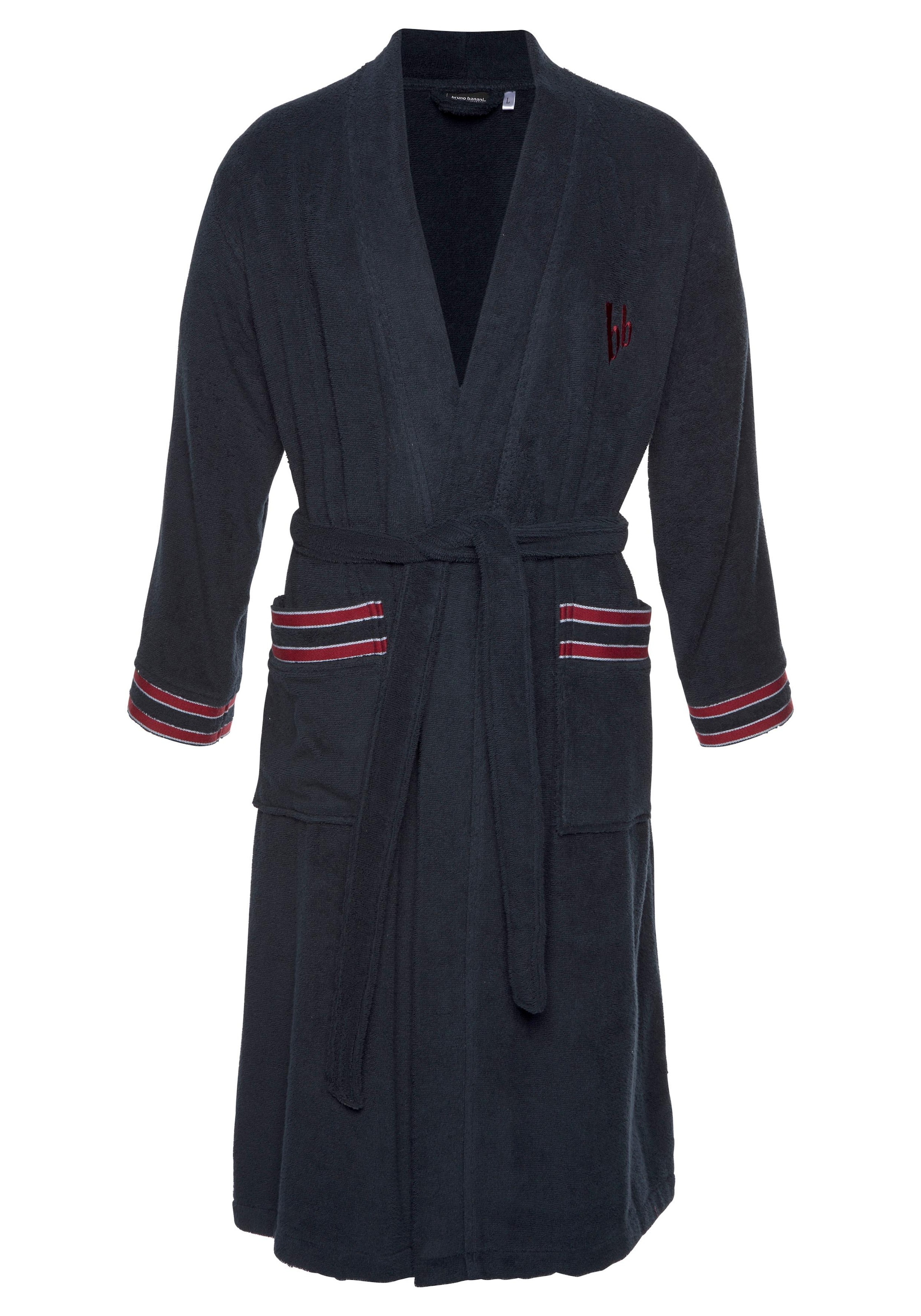 Bruno Banani Herrenbademantel »Roy, ideal für Sauna & Spa, Hotelbademantel, Morgenmantel«, (1 St.), mit farblich abgesetzten Streifen, Bademantel, Baumwolle, S-3XL