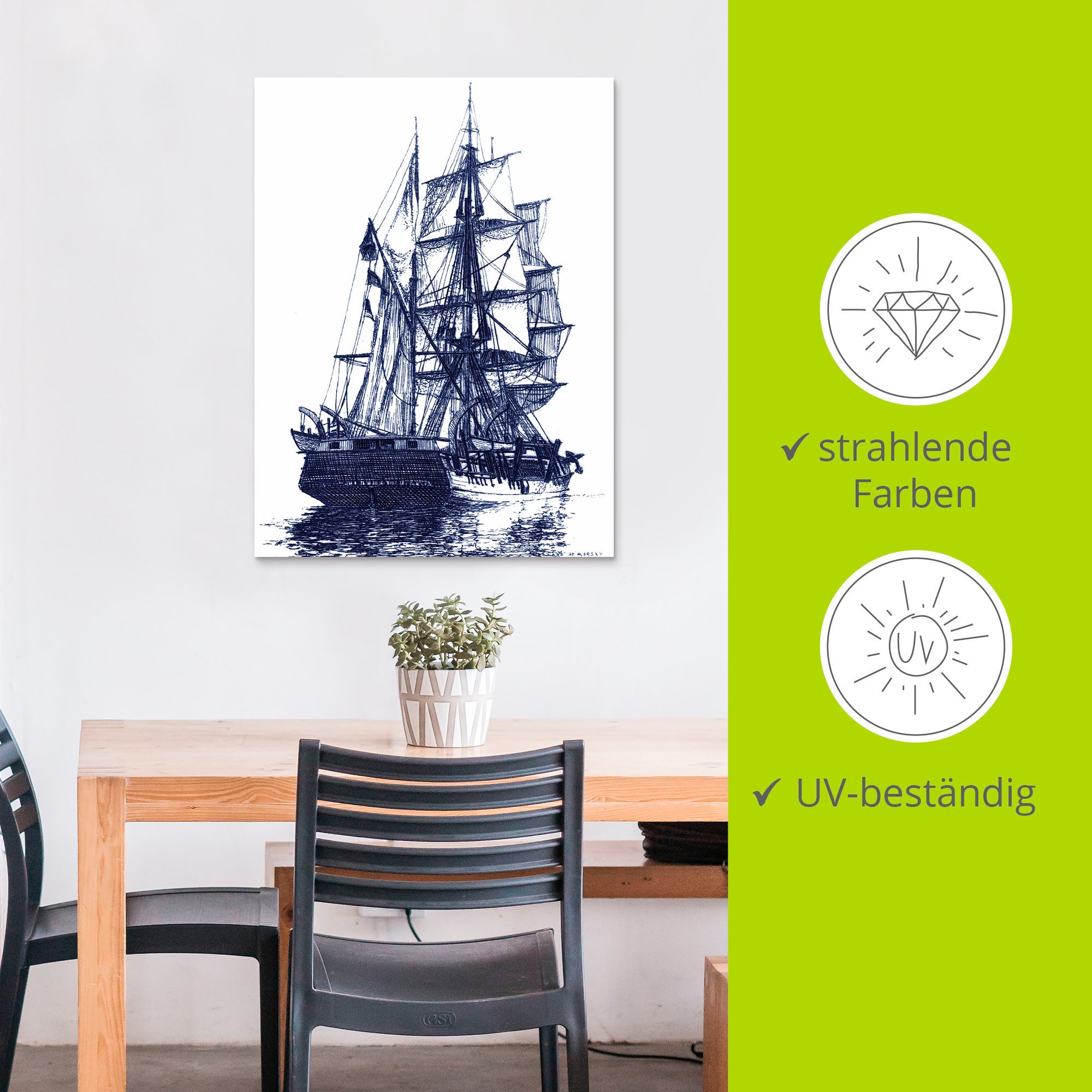 Artland Wandbild »Antikes Schiff in blau I«, Boote & Schiffe, (1 St.), als Alubild, Outdoorbild, Poster in verschied. Größen